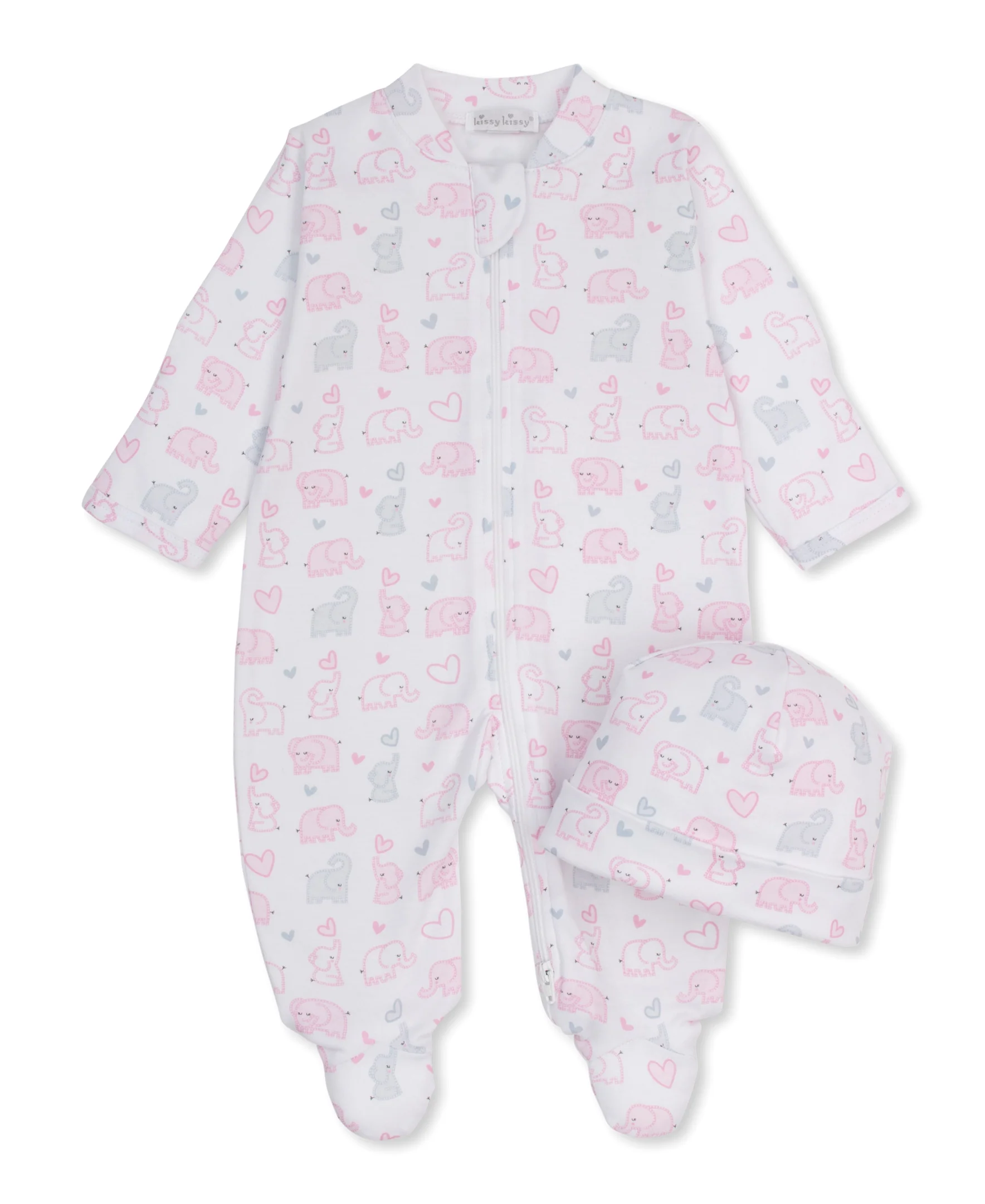 Baby Elephant Hearts Zip Footie & Hat Set