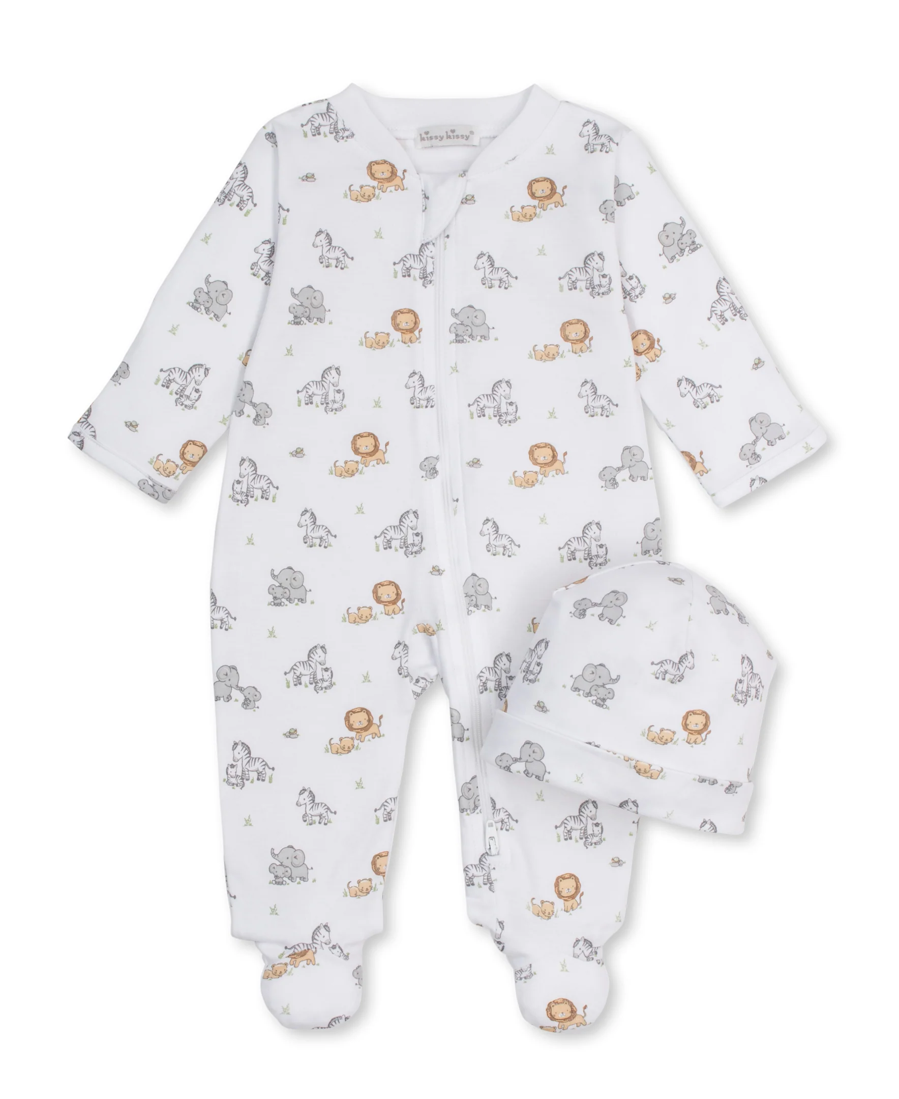 Baby Jungle Playdate Zip Footie & Hat Set
