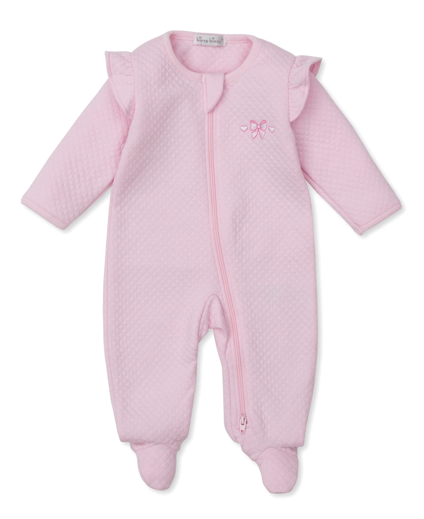 Billowy Bows Pink Jacquard Zip Footie - Image 3