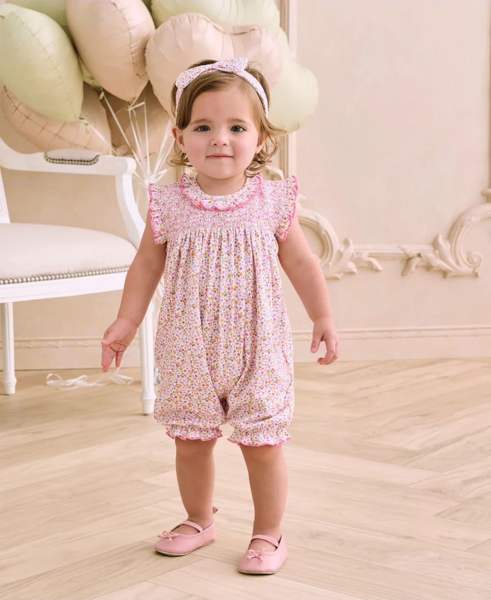 Blossoming Bows Floral Short Smocked Playsuit