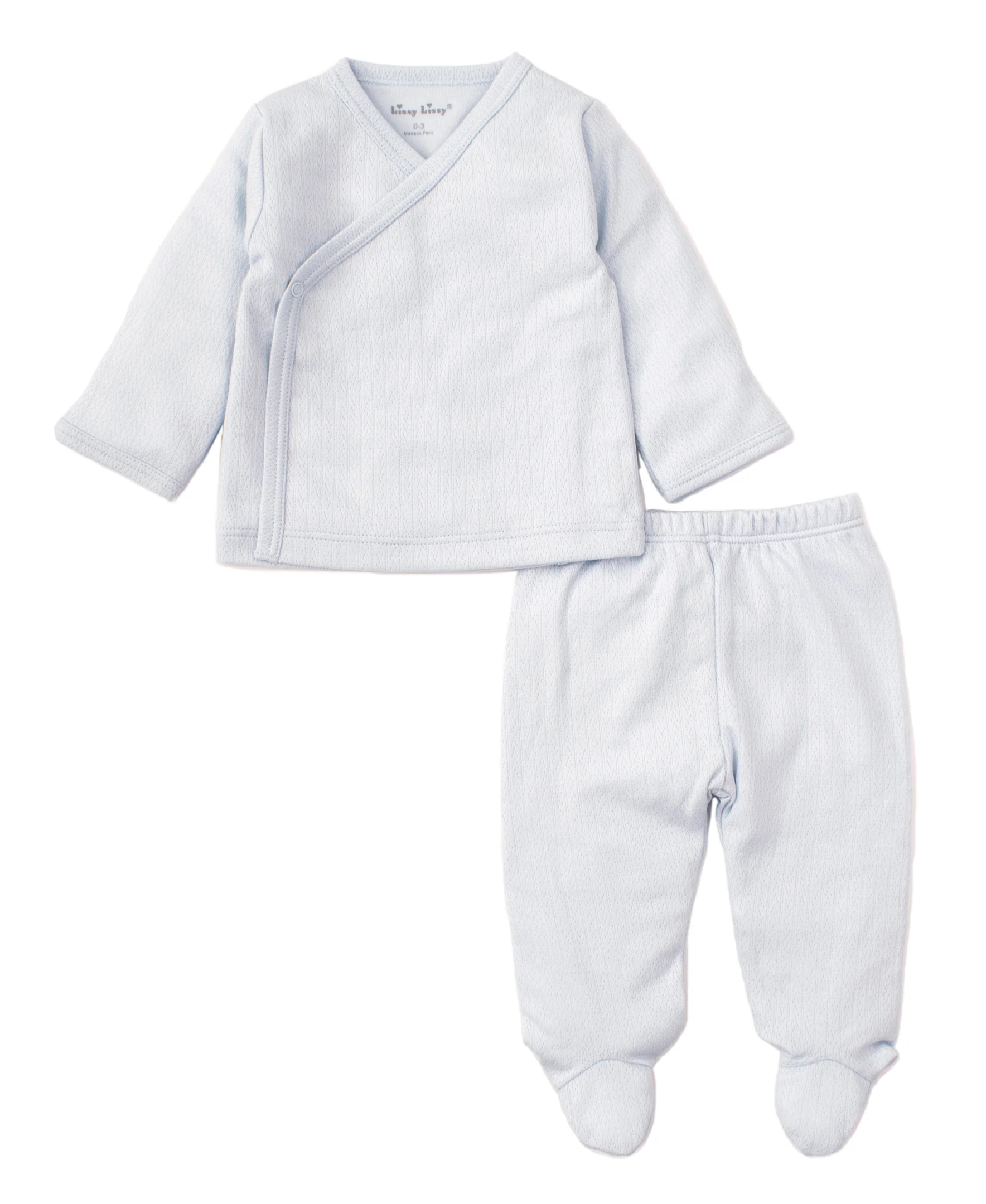 Blue Kissy Pointelle Cross Tee and Pant Set - Image 2
