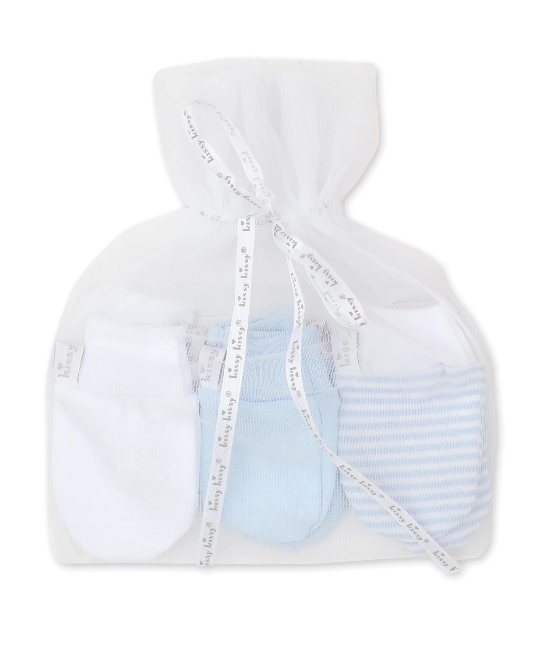 Blue Stripe 3 Pack Mitts Set w/ Tulle Bag