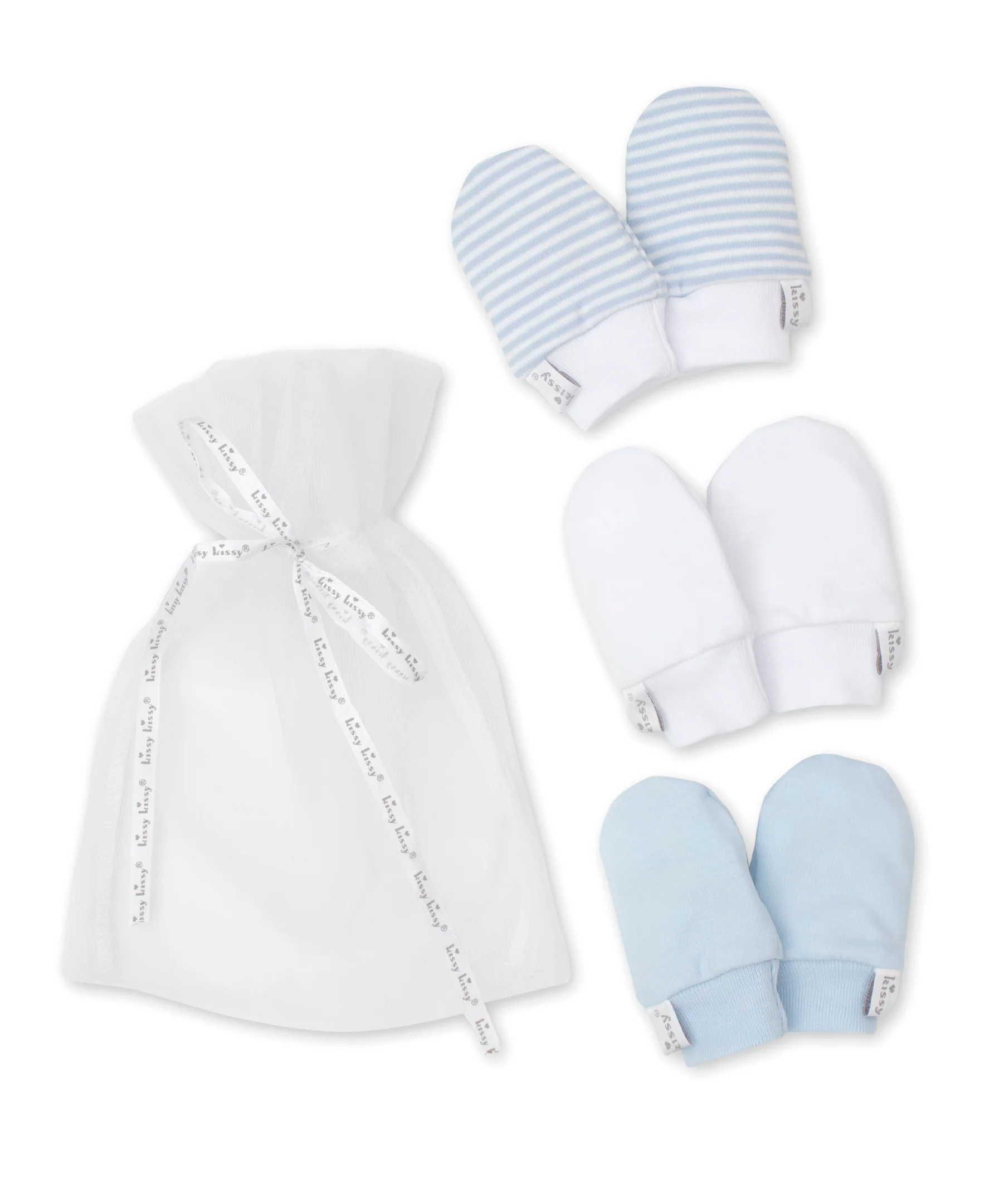 Blue Stripe 3 Pack Mitts Set w/ Tulle Bag - Image 2