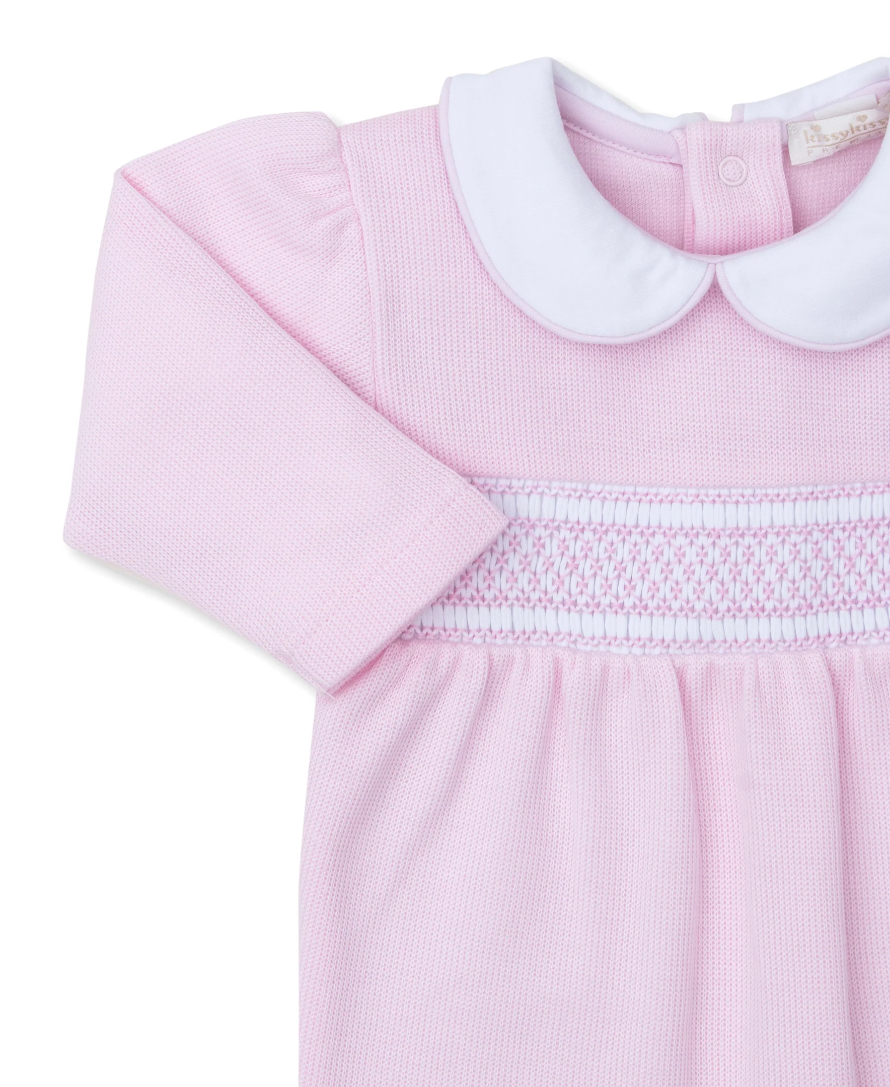 CLB Punto Ingles Pink Hand Smocked Collar Footie - Image 3