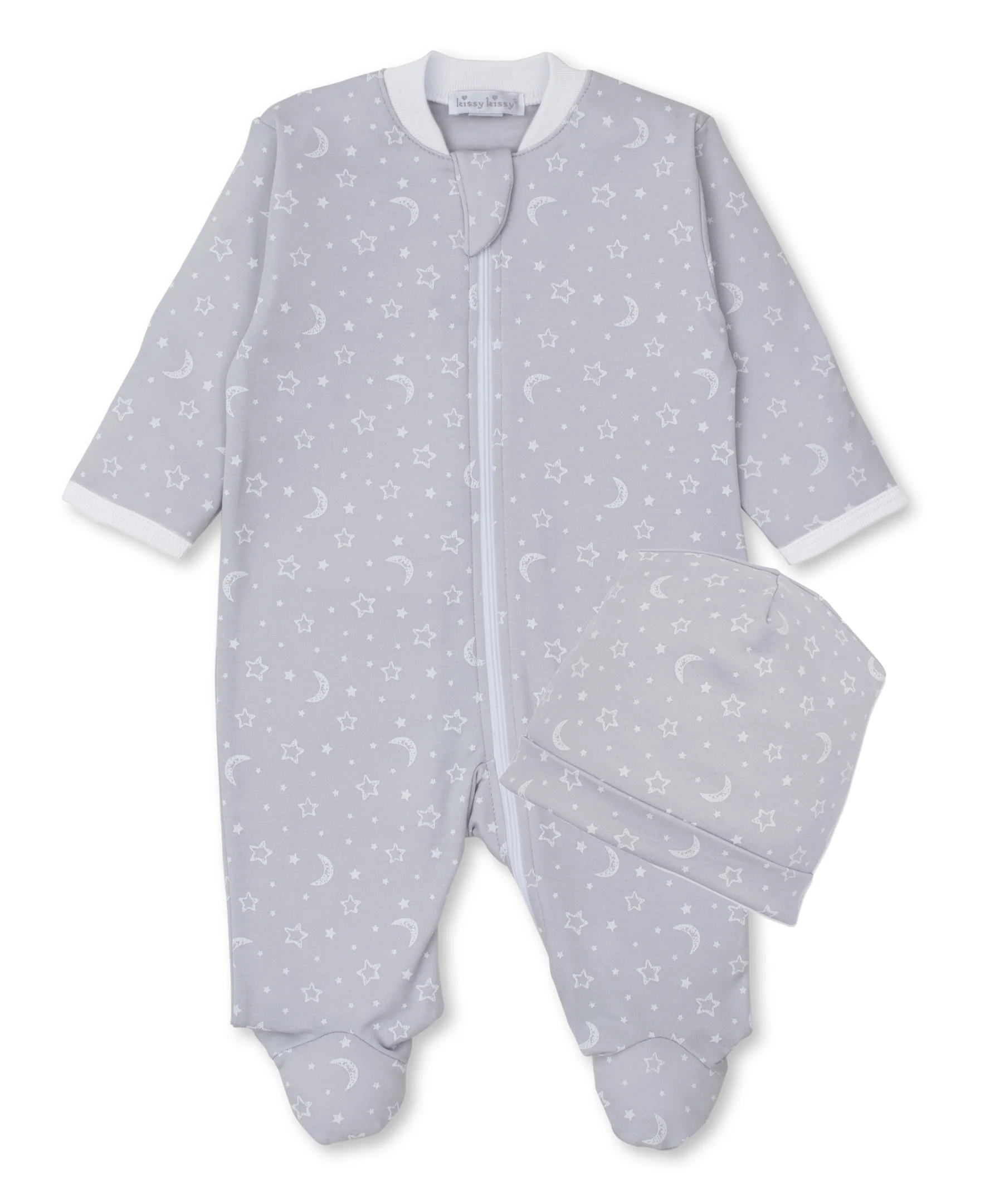 Crescent Moonlight Silver Zip Footie & Hat Set