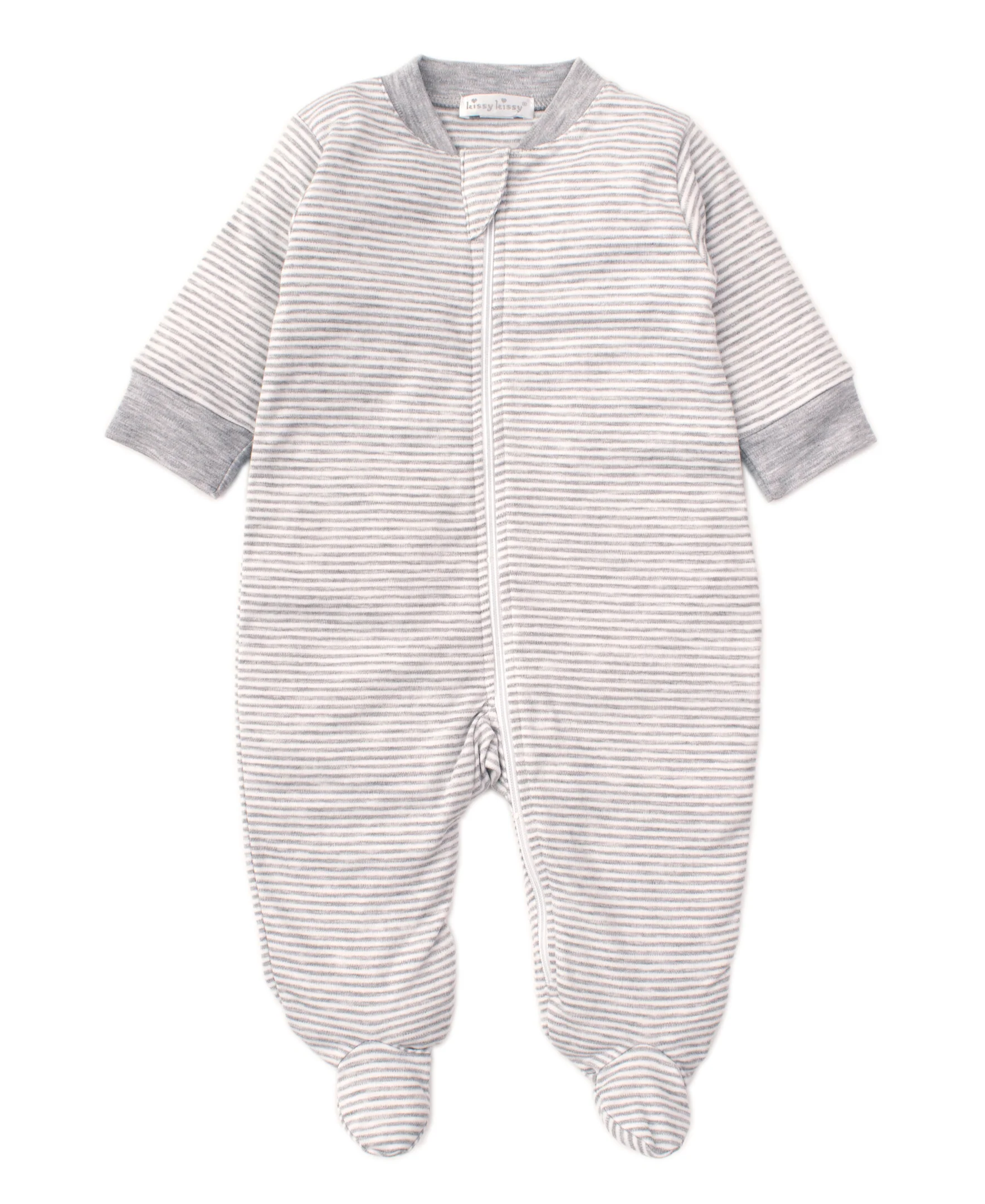 Gray Kissy Essentials Stripe Zip Footie