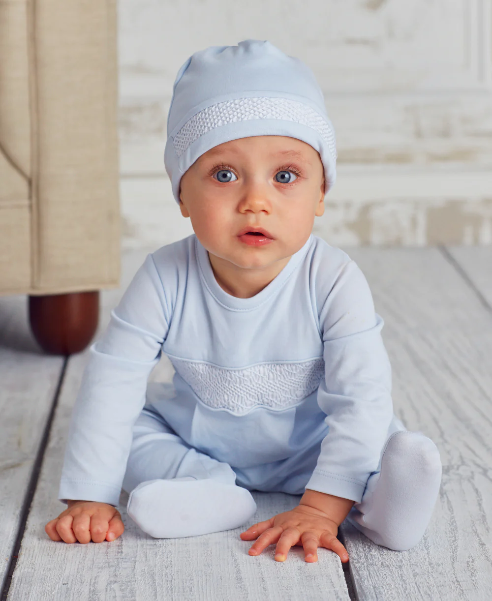 Hand Smocked CLB Charmed Blue Footie