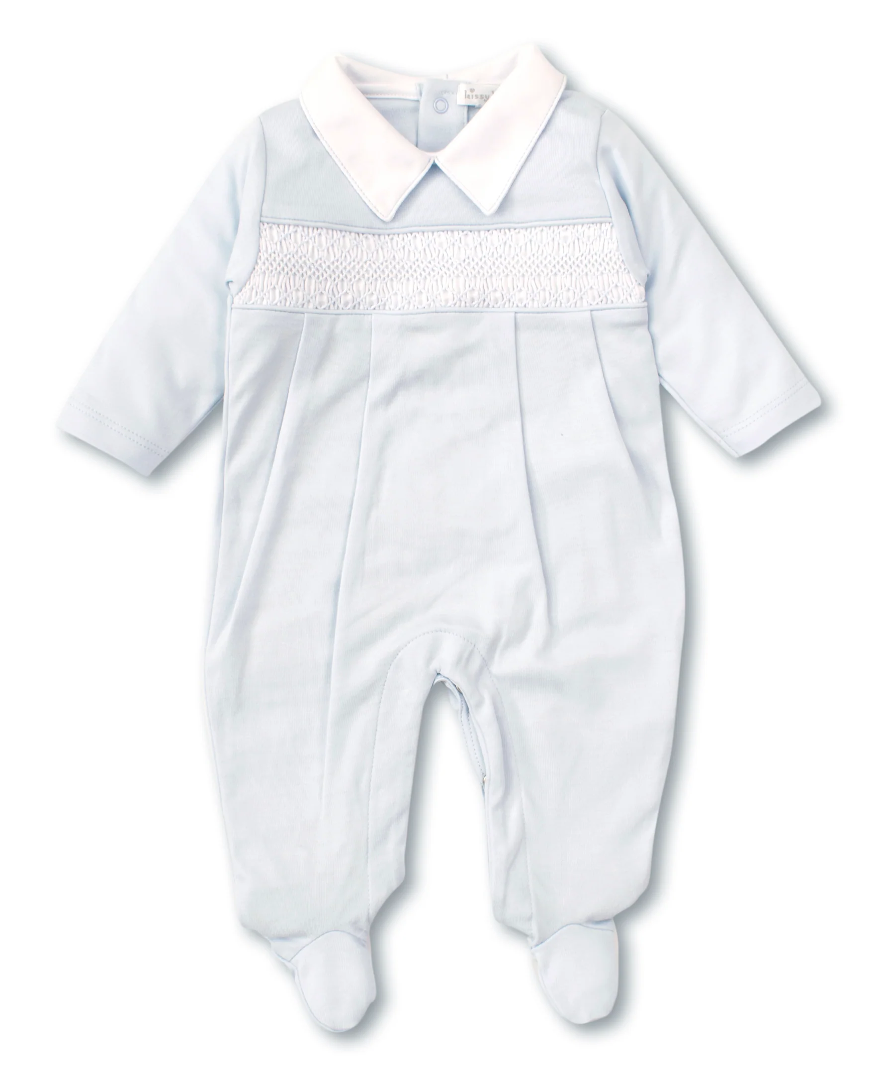 Hand Smocked CLB Charmed Blue Footie with Collar - Image 2
