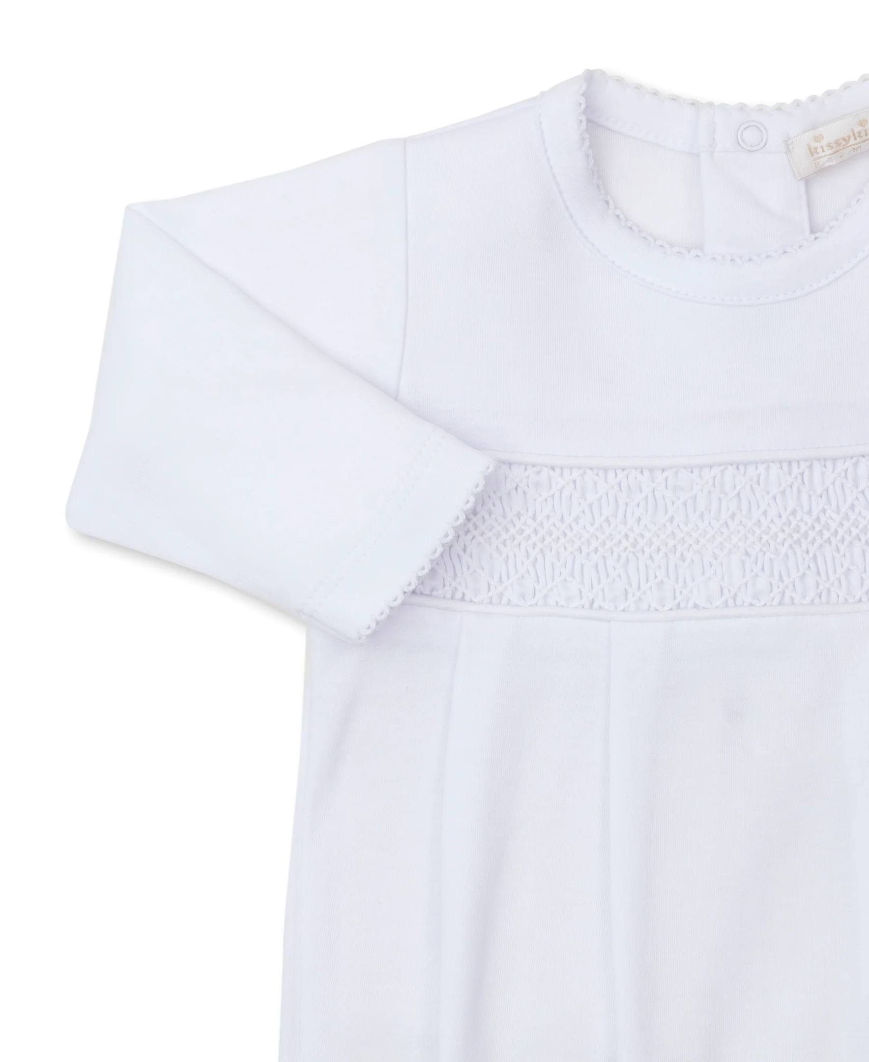 Hand Smocked CLB Charmed White Footie - Image 2