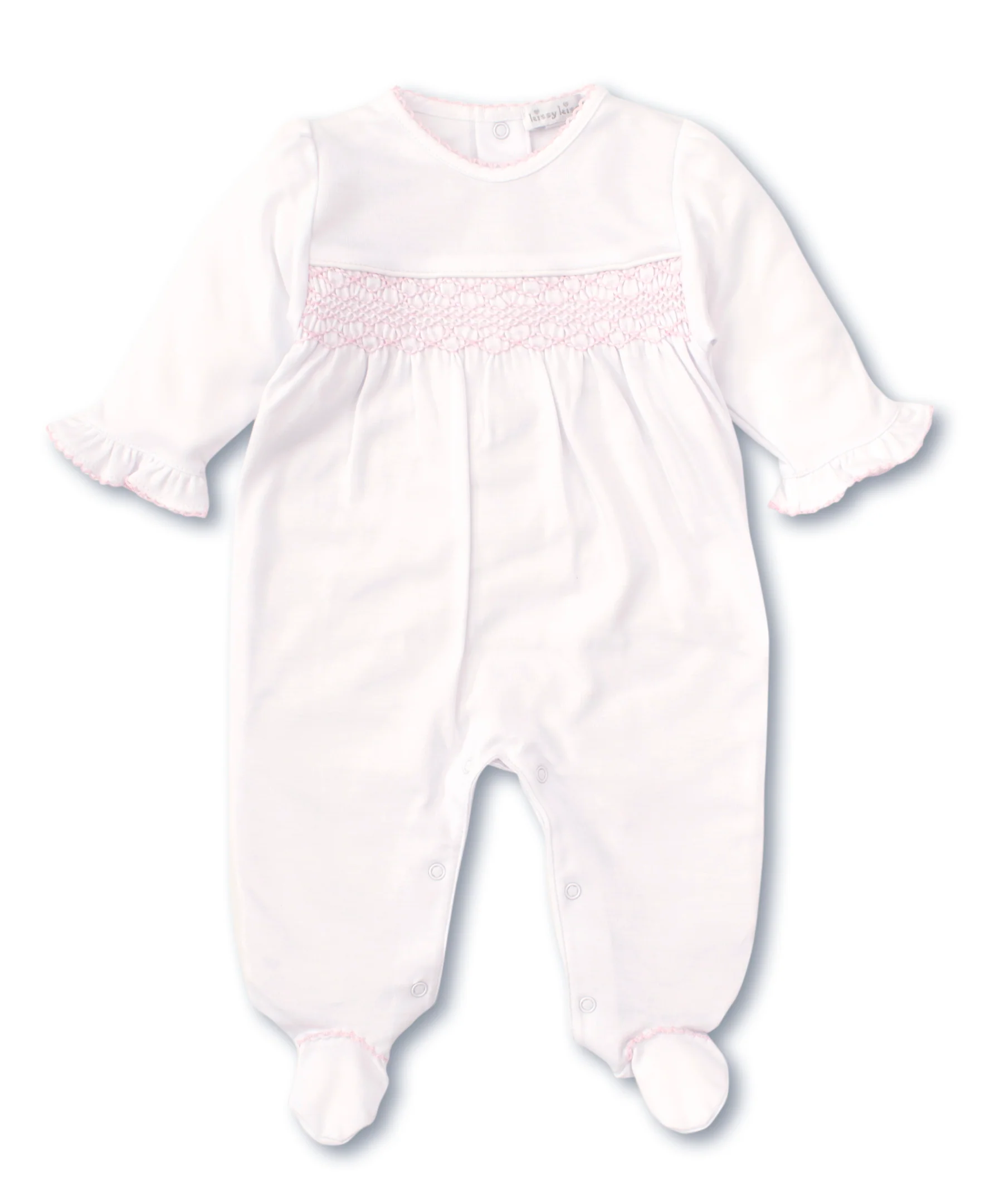 Hand Smocked CLB Charmed White/Pink Footie - Image 2
