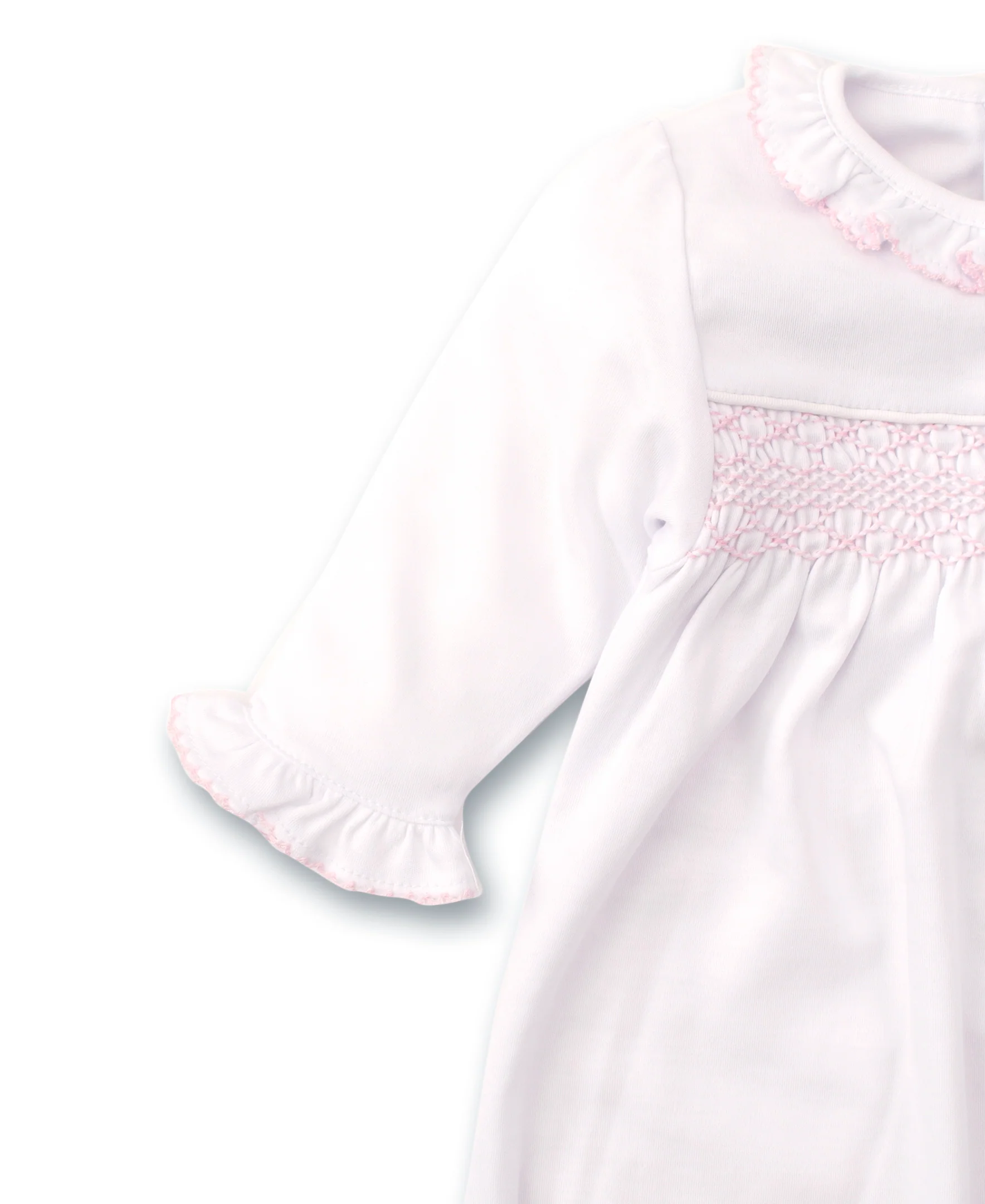 Hand Smocked CLB Charmed White/Pink Sack Gown - Image 2