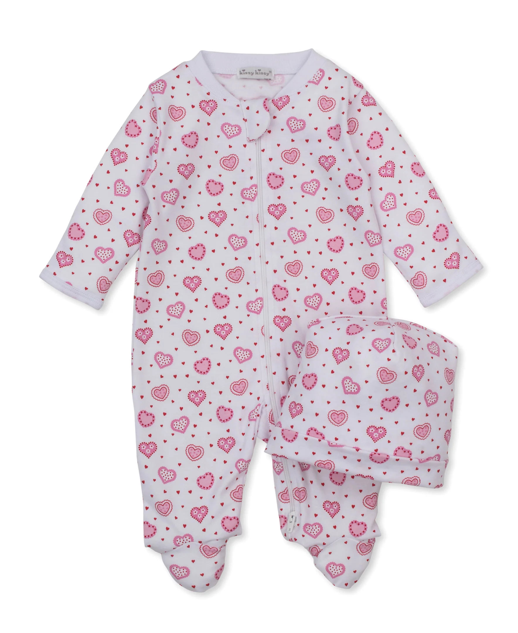 Heartfelt Hearts Zip Footie & Hat Set