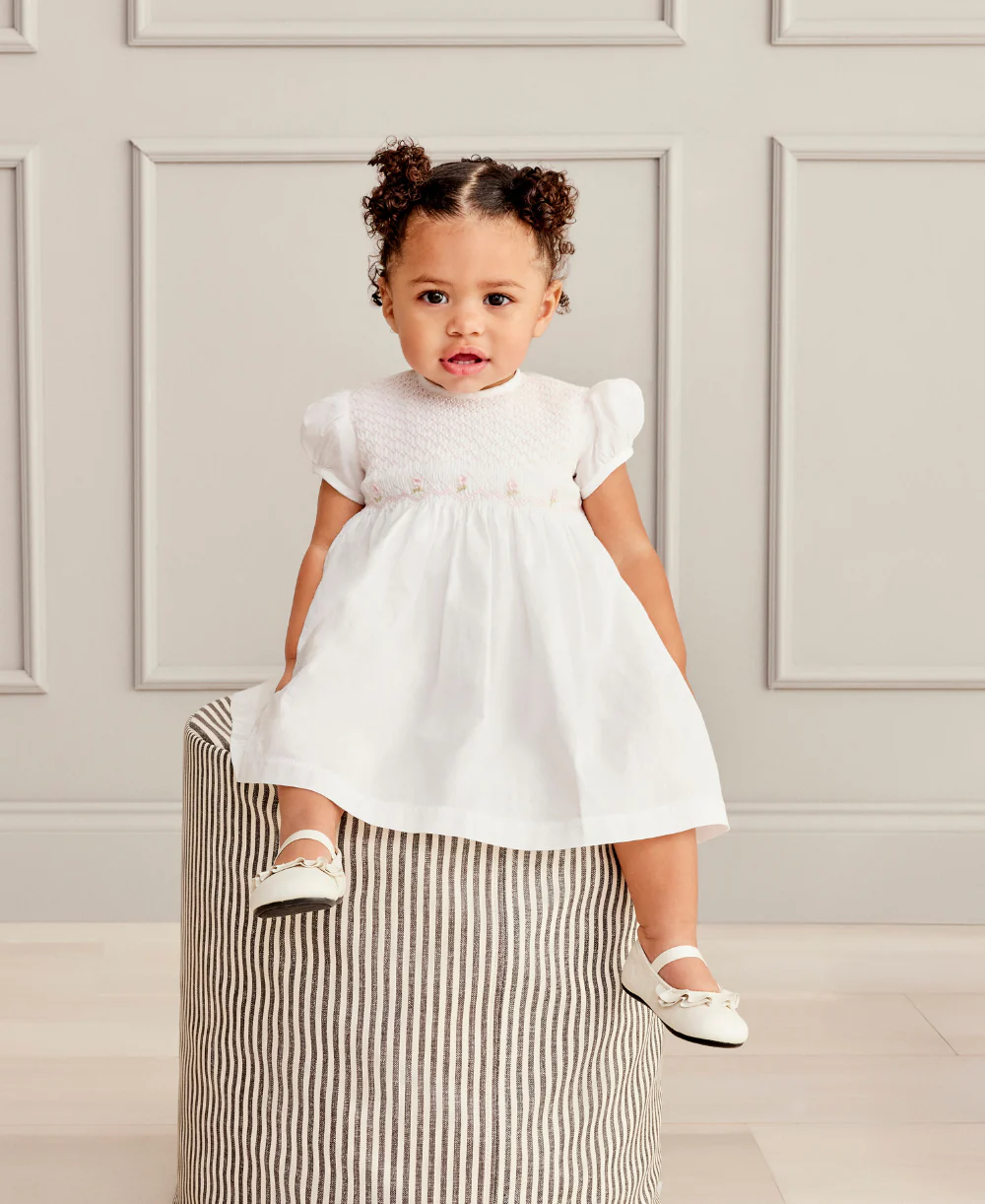 Kissy Elegance White Hand Smocked Woven Dress