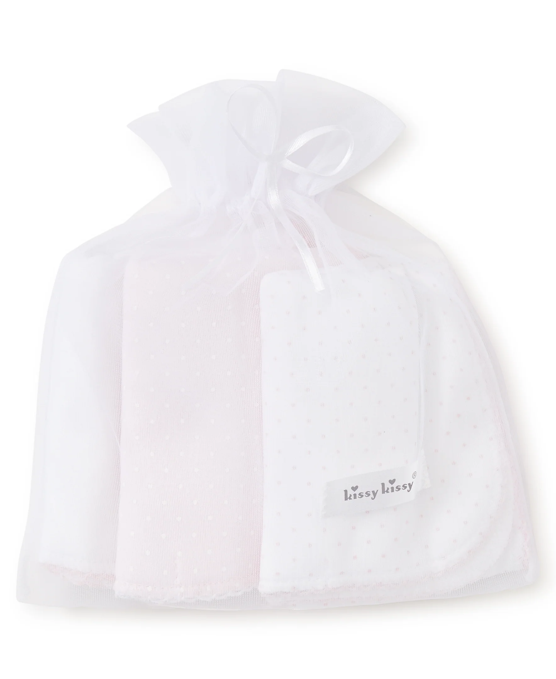 Pink Dot 3 Pack Burp Set w/ Tulle Bag