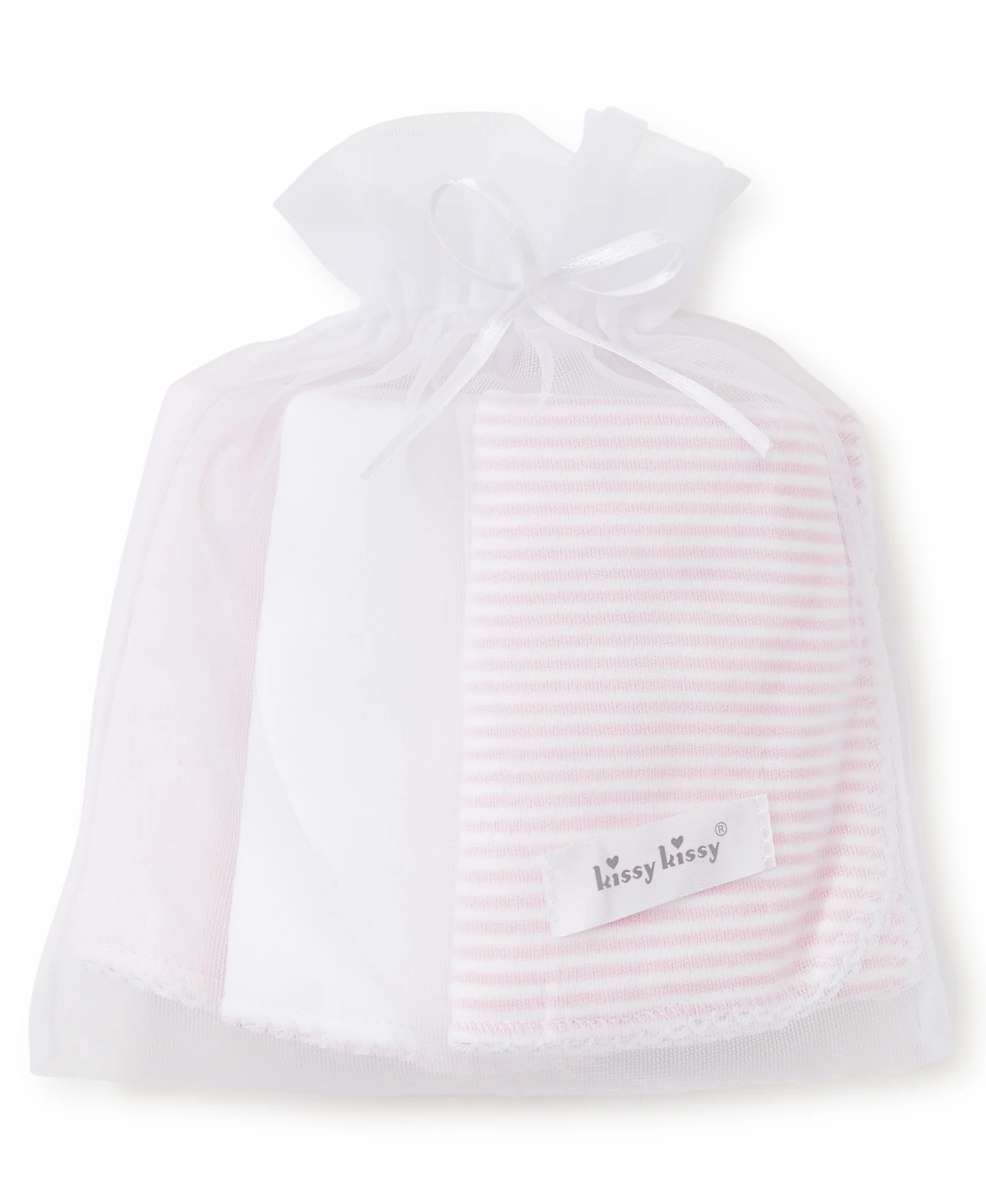 Pink Stripe 3 Pack Burp Set w/ Tulle Bag