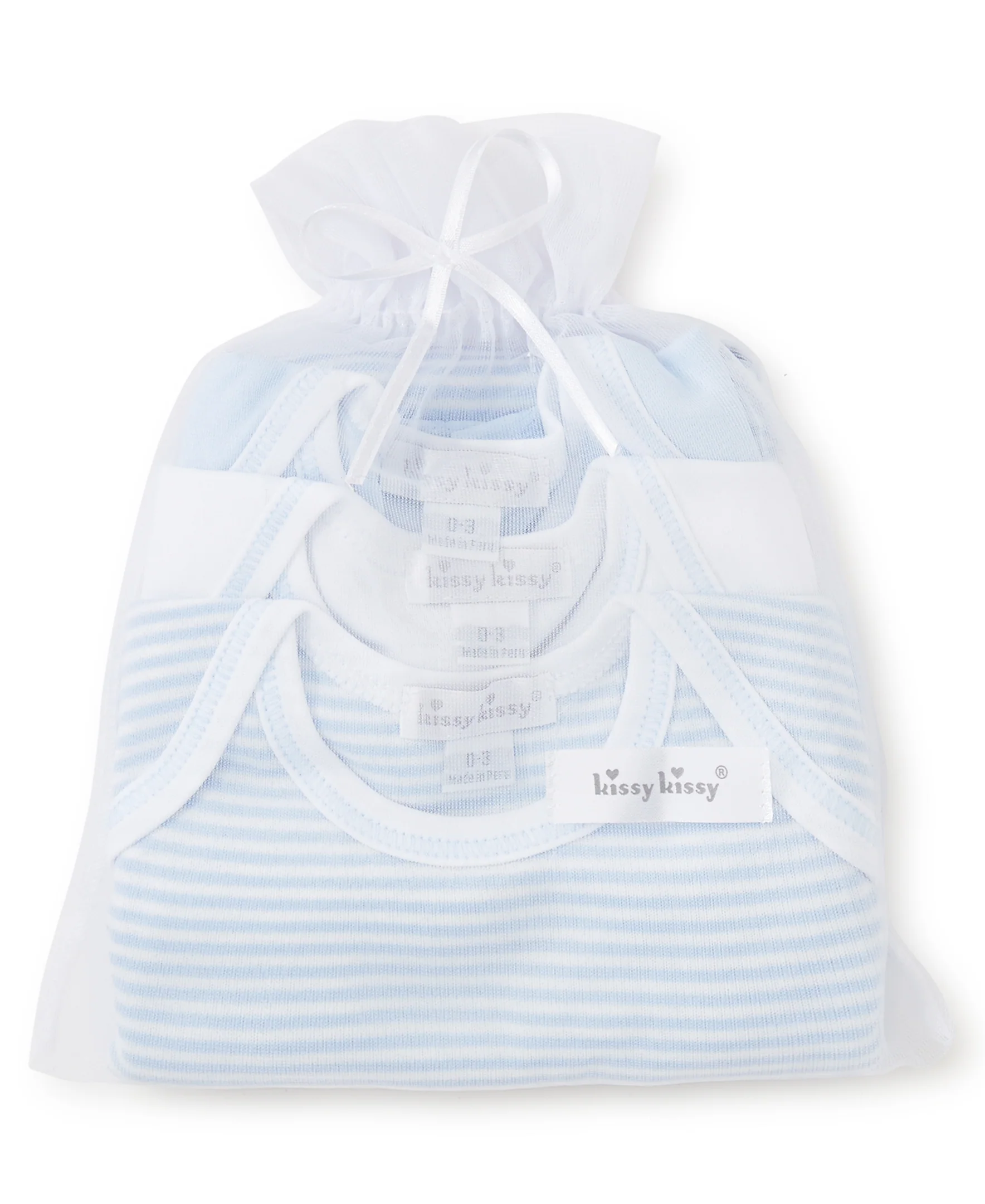 Blue Stripe 3 Pack S/S Bodysuit Set w/ Tulle Bag