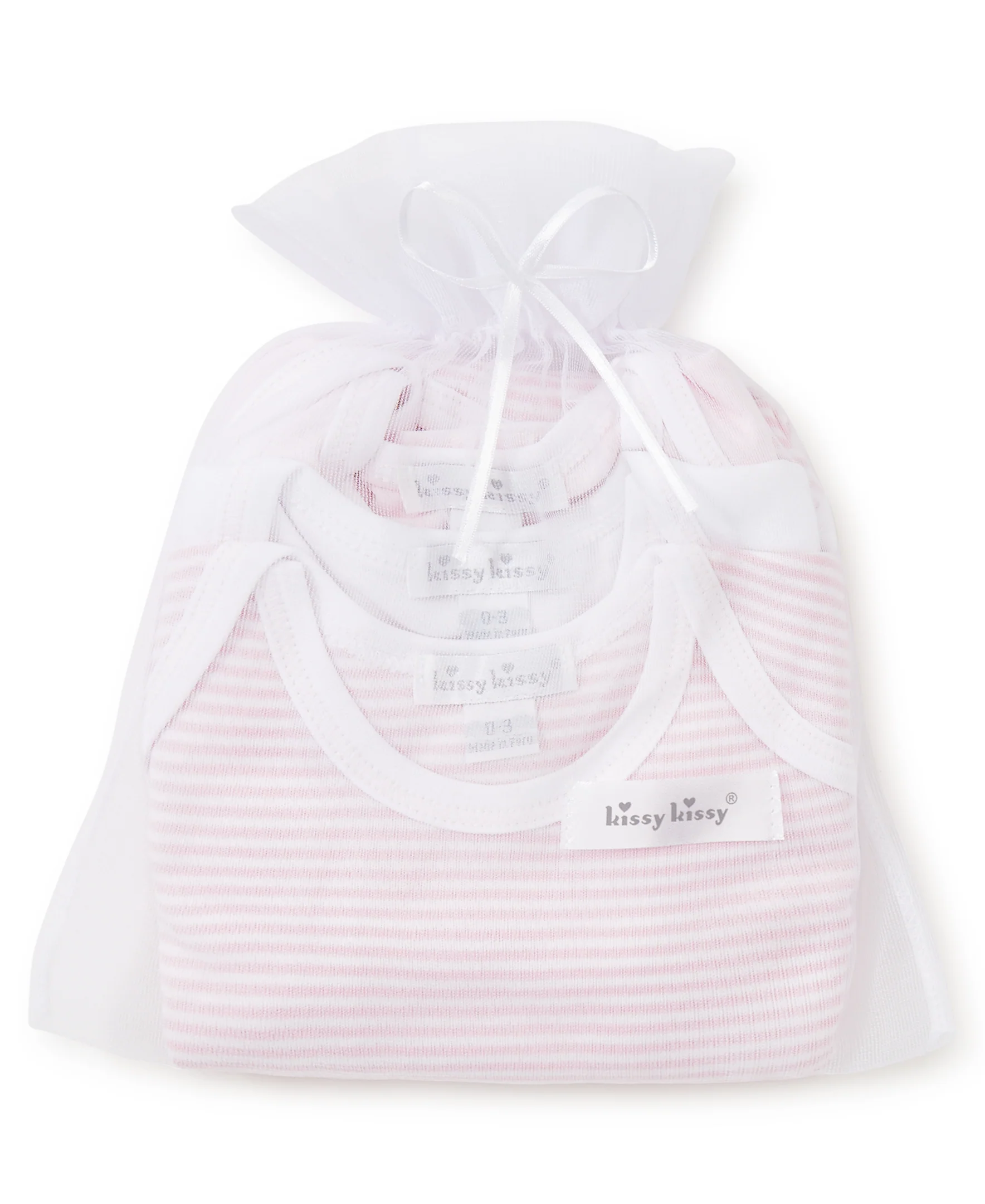 Pink Stripe 3 Pack S/S Bodysuit Set w/ Tulle Bag - Image 2
