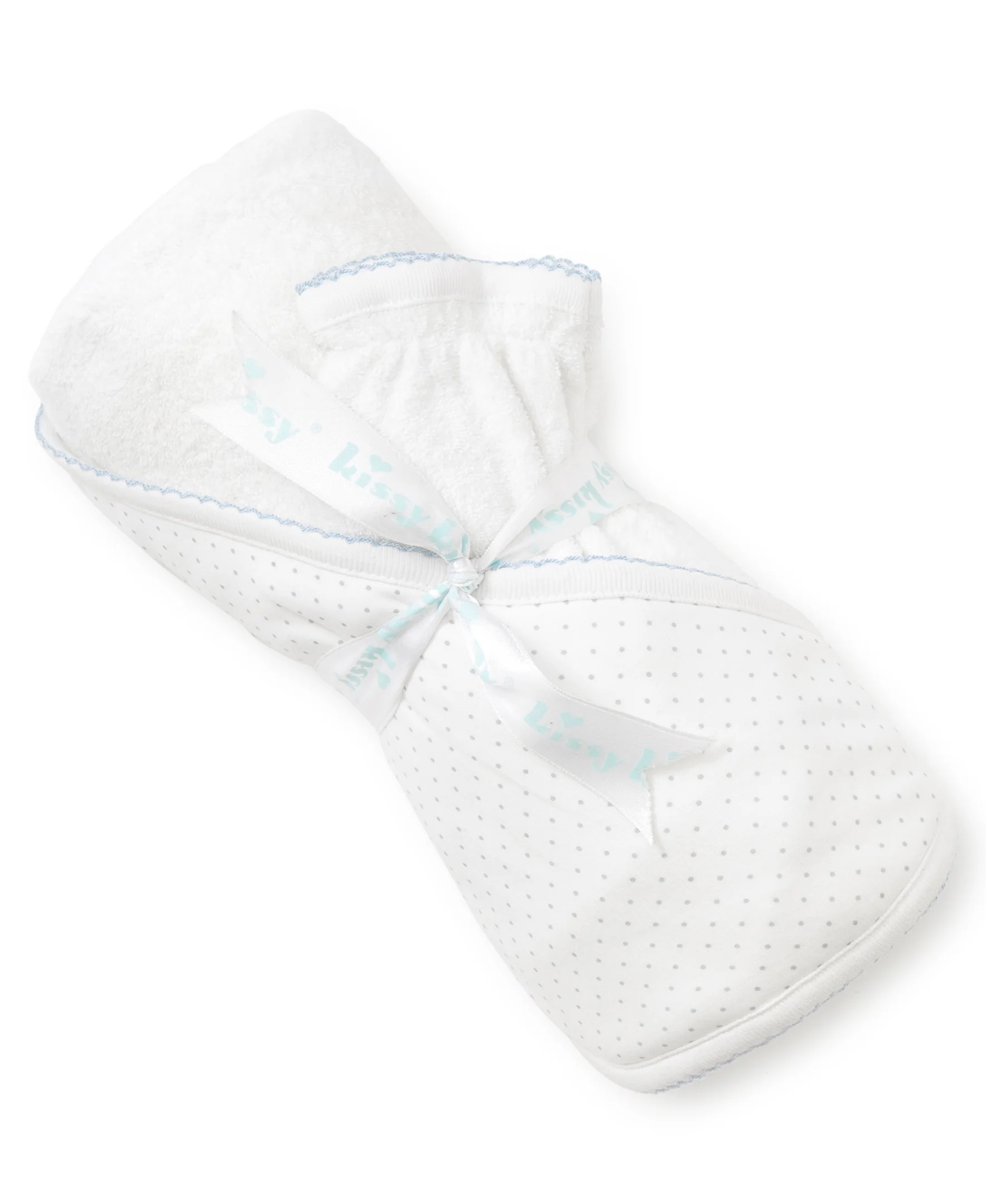 White/Blue New Kissy Dots Hooded Towel & Mitt Set - Image 2