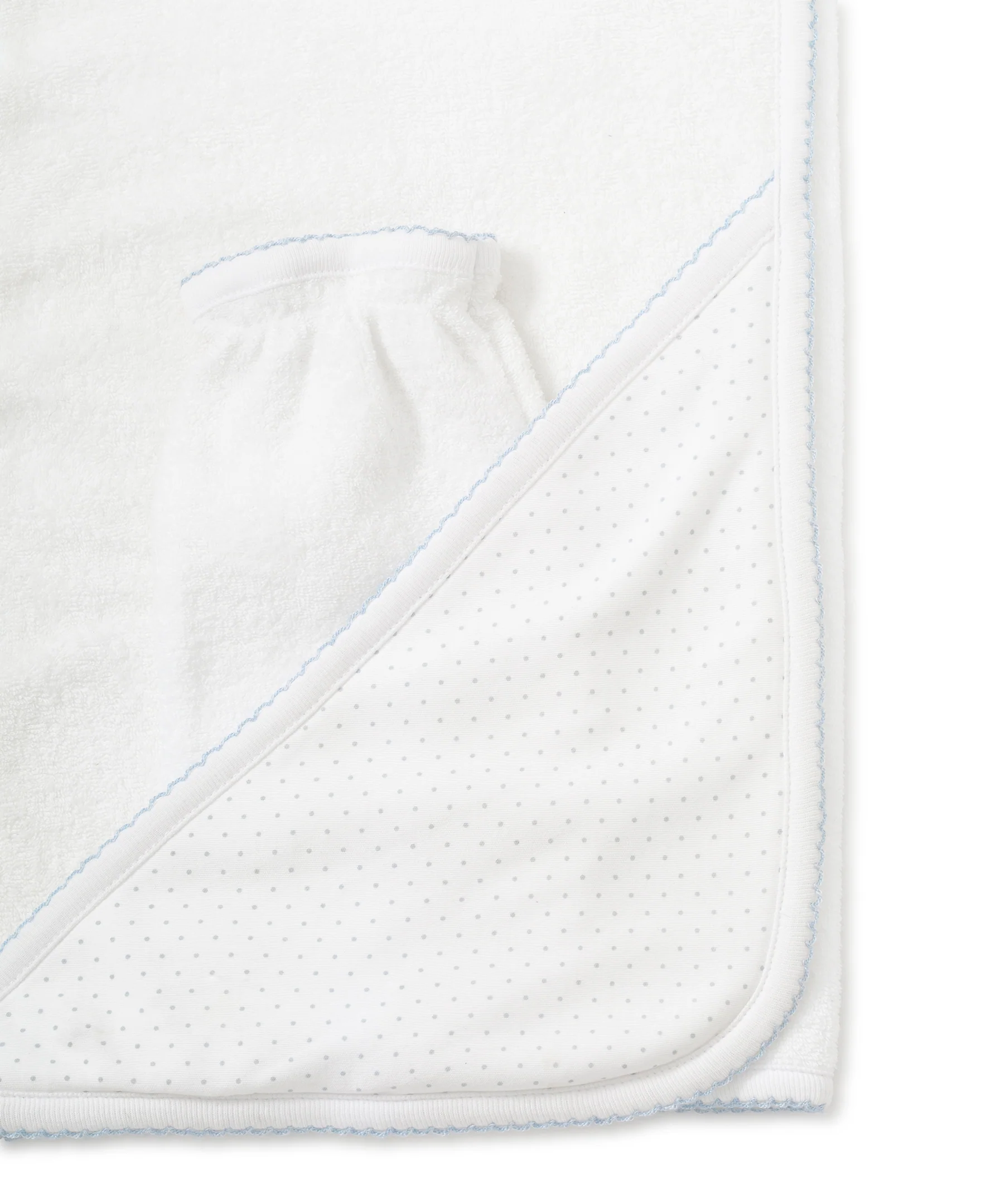 White/Blue New Kissy Dots Hooded Towel & Mitt Set - Image 3