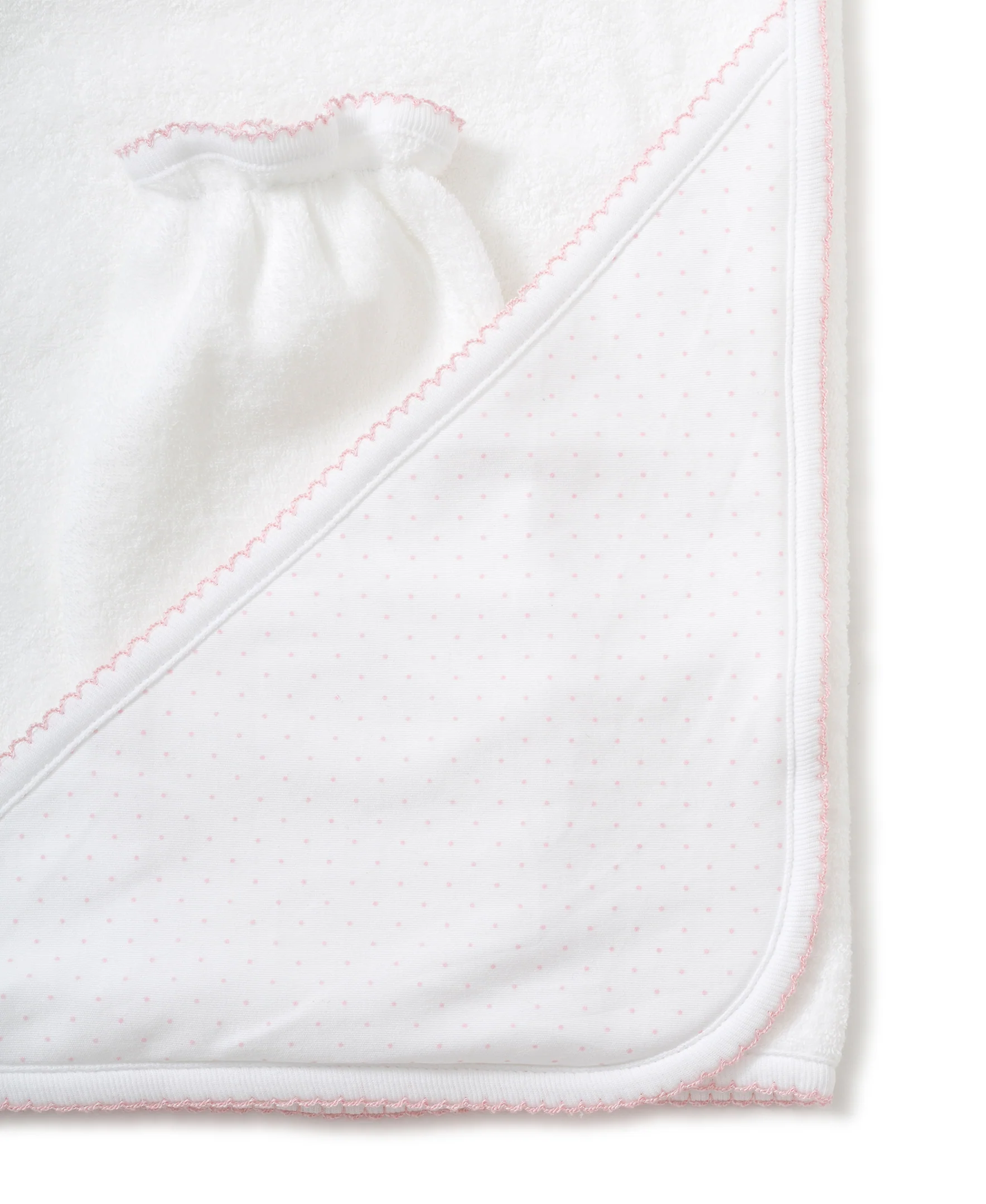 White/Pink New Kissy Dots Hooded Towel & Mitt Set - Image 3