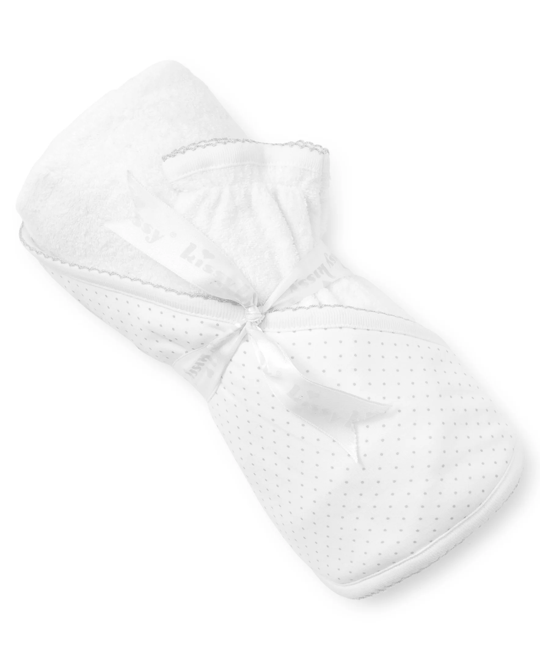 White/Silver New Kissy Dots Hooded Towel &Mitt Set - Image 3