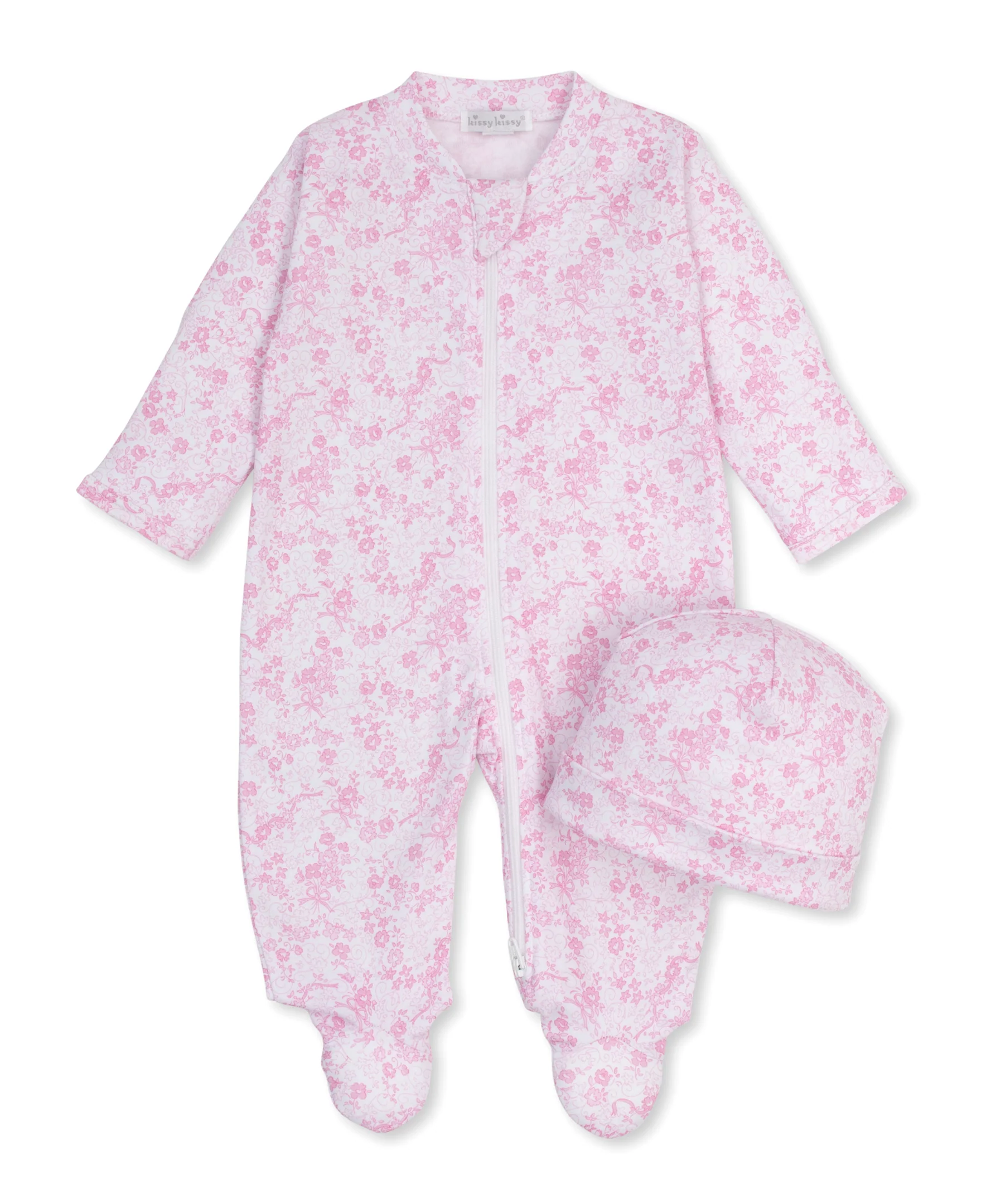 Old English Roses Pink Zip Footie & Hat Set