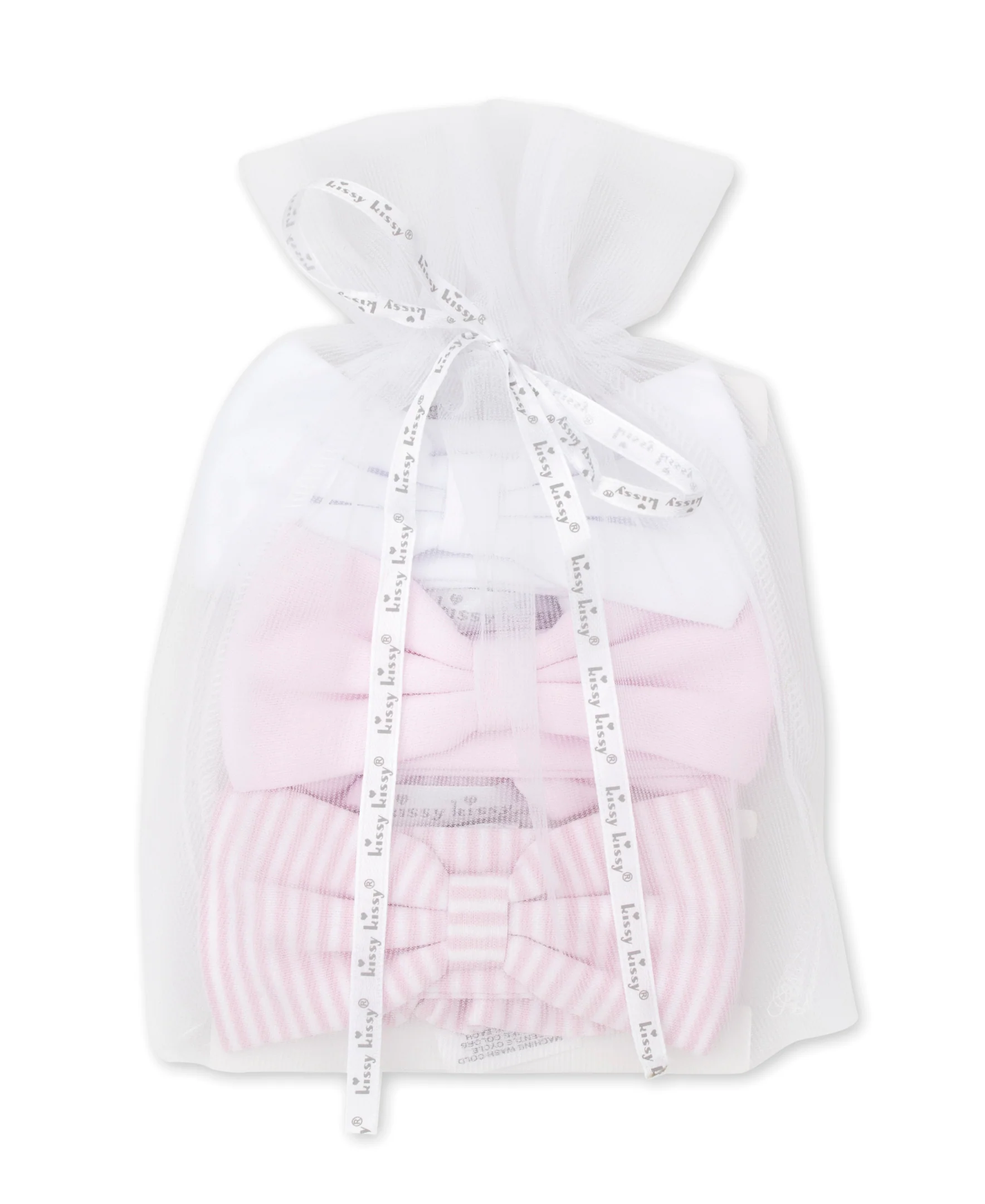 Pink Stripe 3 Pack Headband Set w/ Tulle Bag