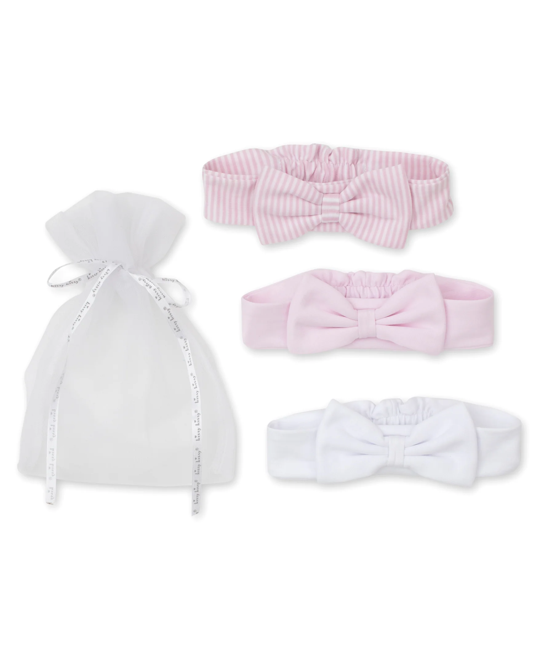 Pink Stripe 3 Pack Headband Set w/ Tulle Bag - Image 2