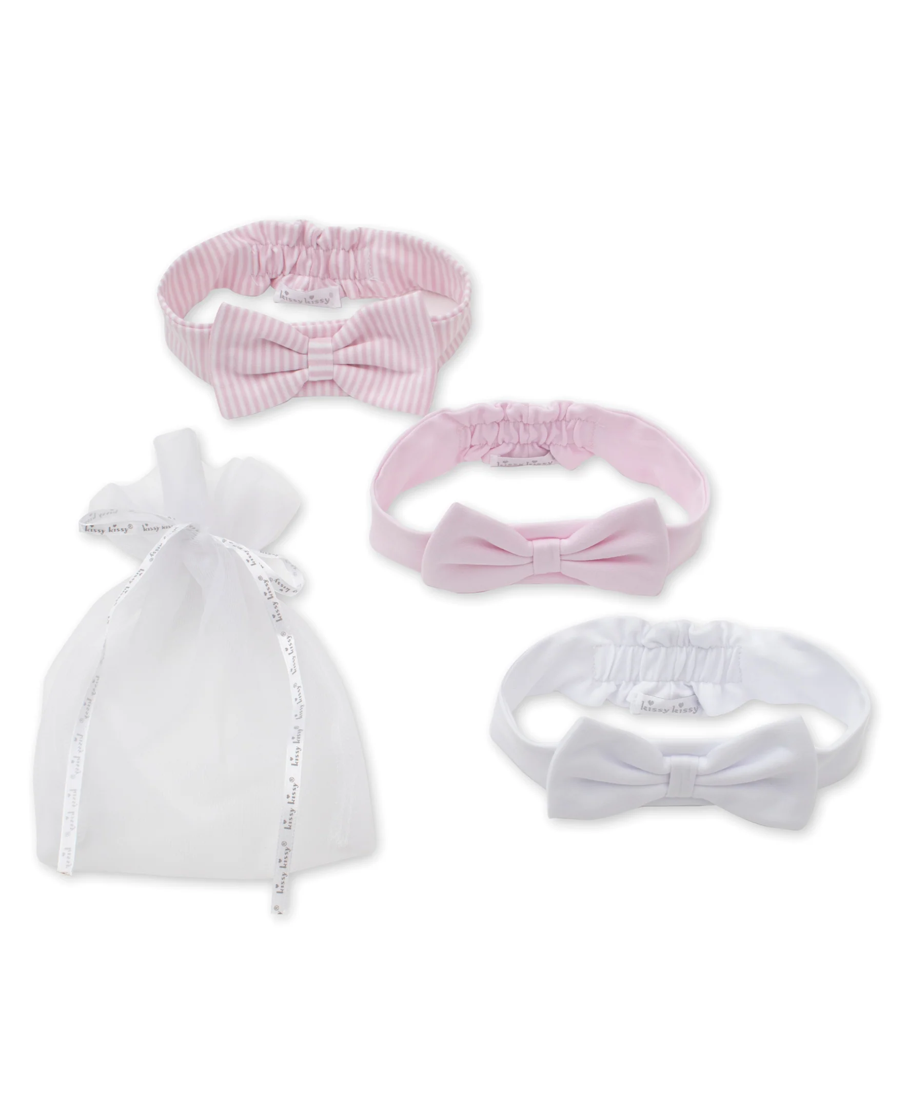 Pink Stripe 3 Pack Headband Set w/ Tulle Bag - Image 3