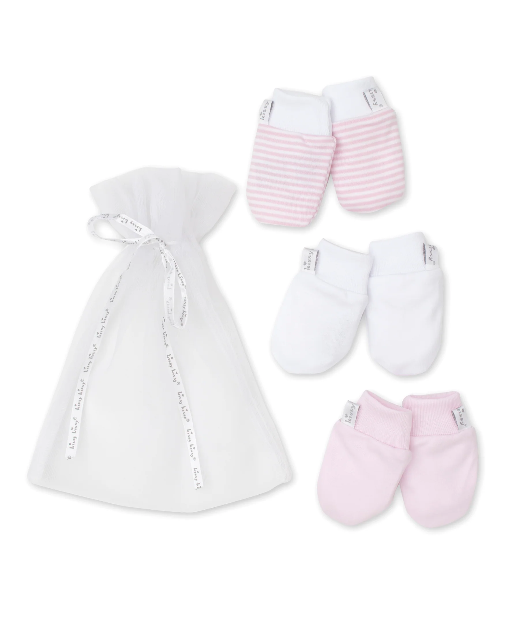 Pink Stripe 3 Pack Mitts Set w/ Tulle Bag - Image 2