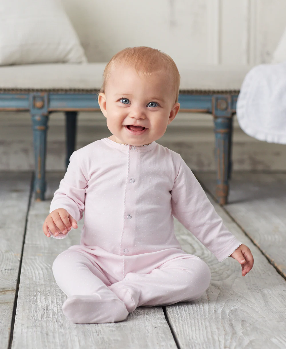 Pink/White New Kissy Dots Print Footie