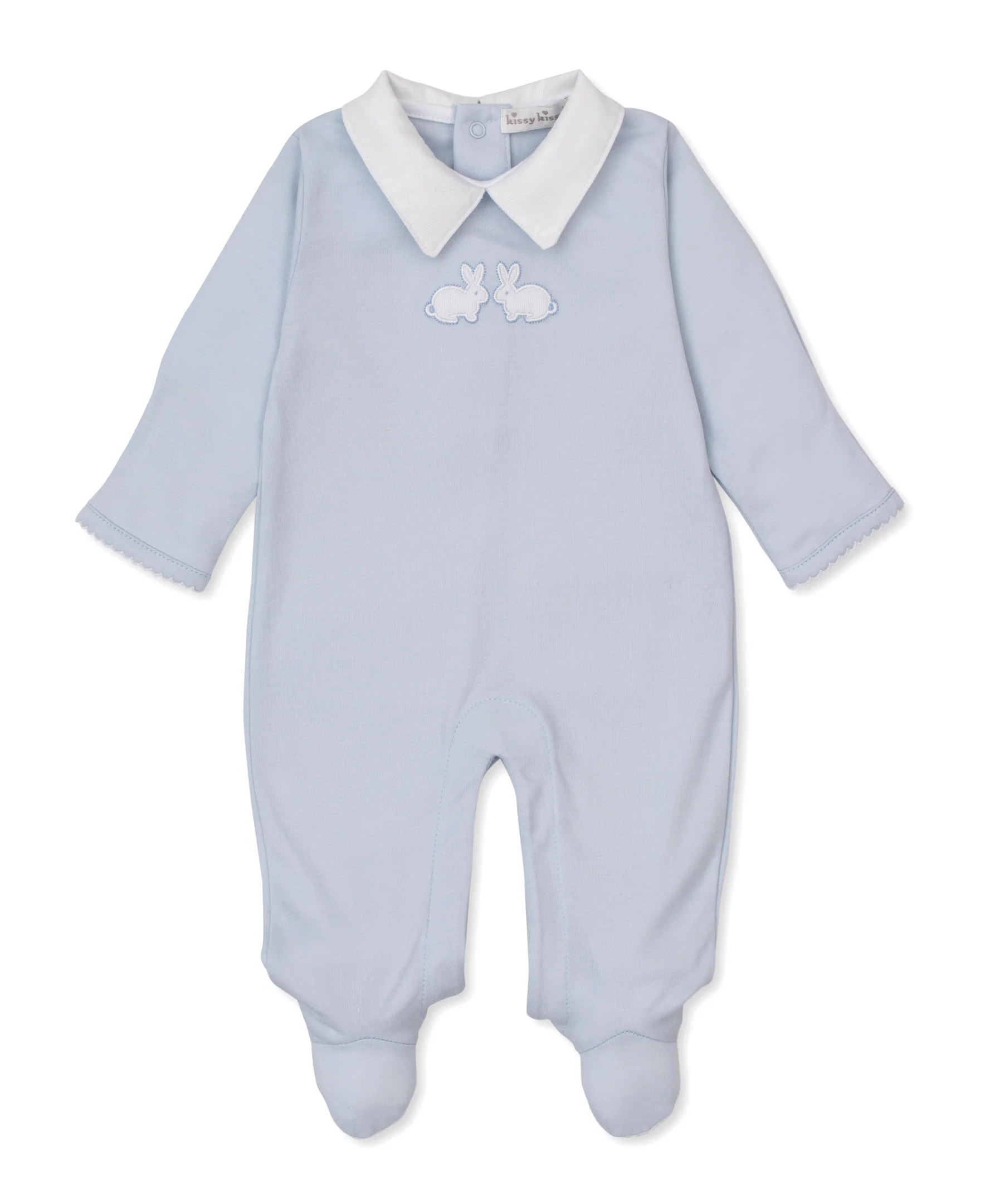 Pique Twin Bunnies Blue Footie w/ Collar