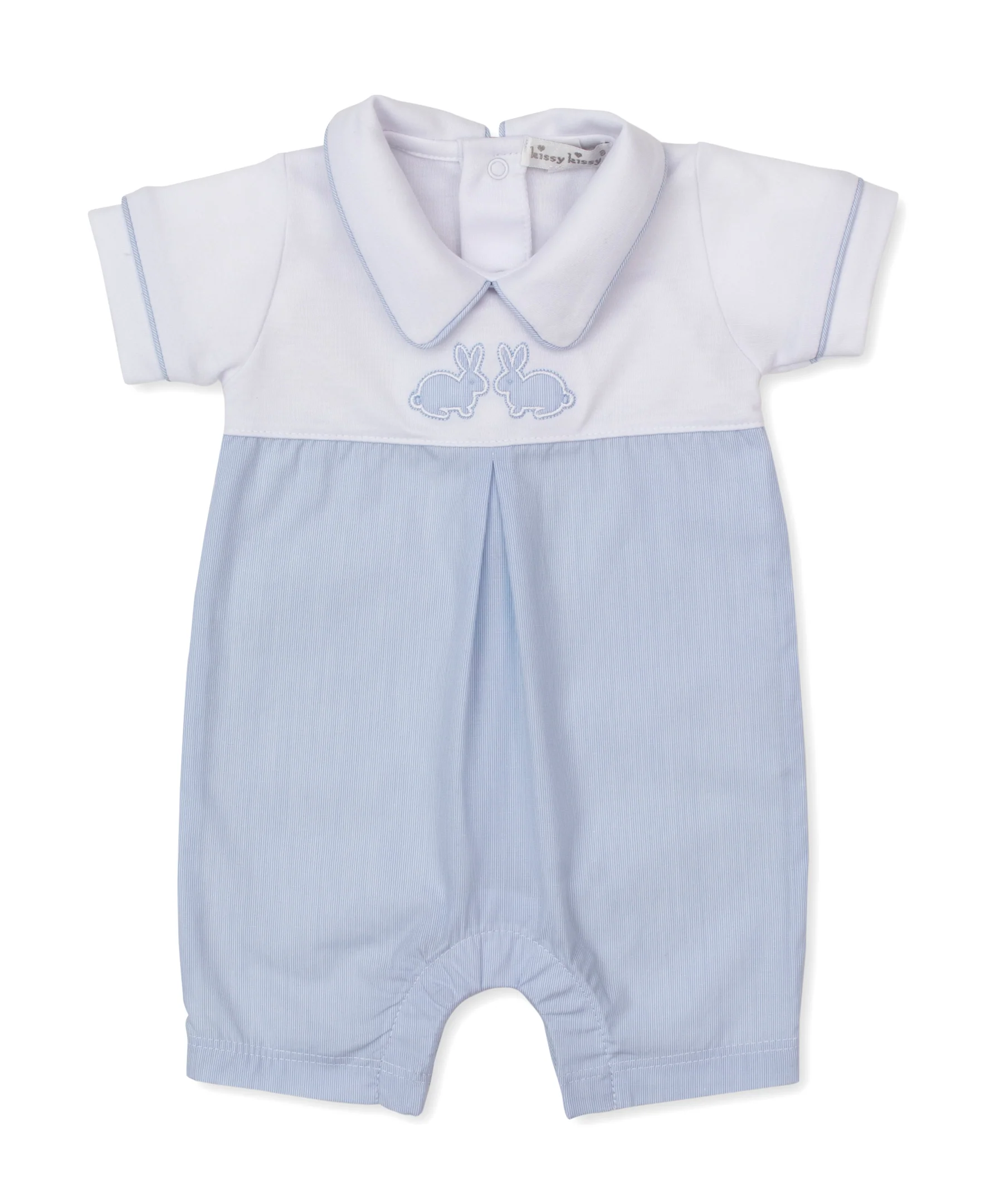 Pique Twin Bunnies Blue Woven Gingham Short Playsuit - Image 2