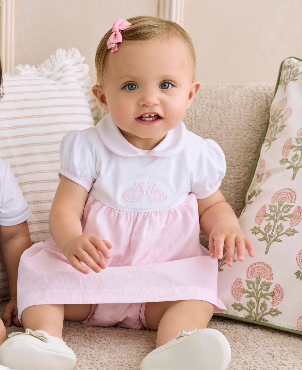 Pique Twin Bunnies Pink Woven Gingham Dress Set