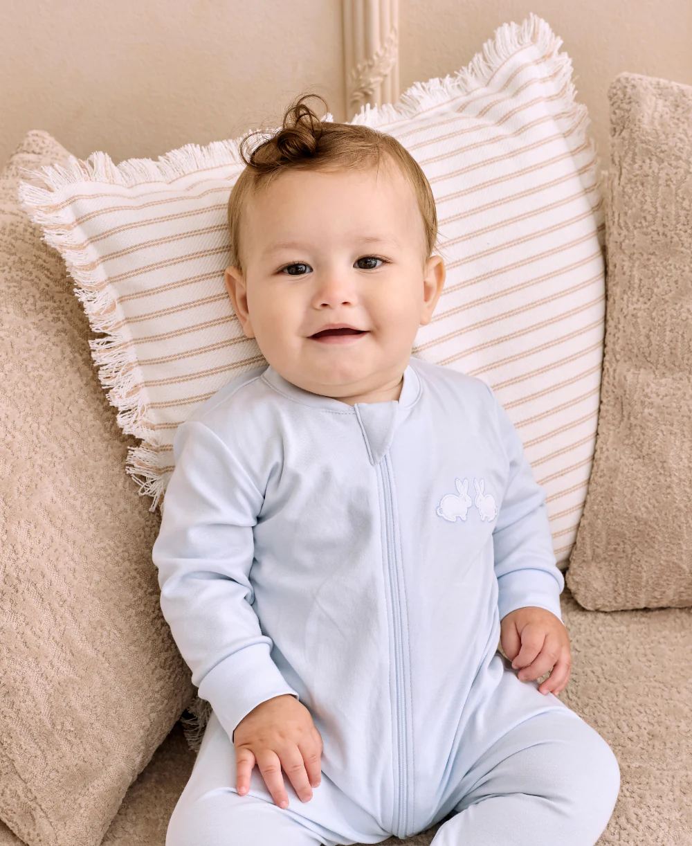 Pique Twin Bunnies Blue Zip Footie