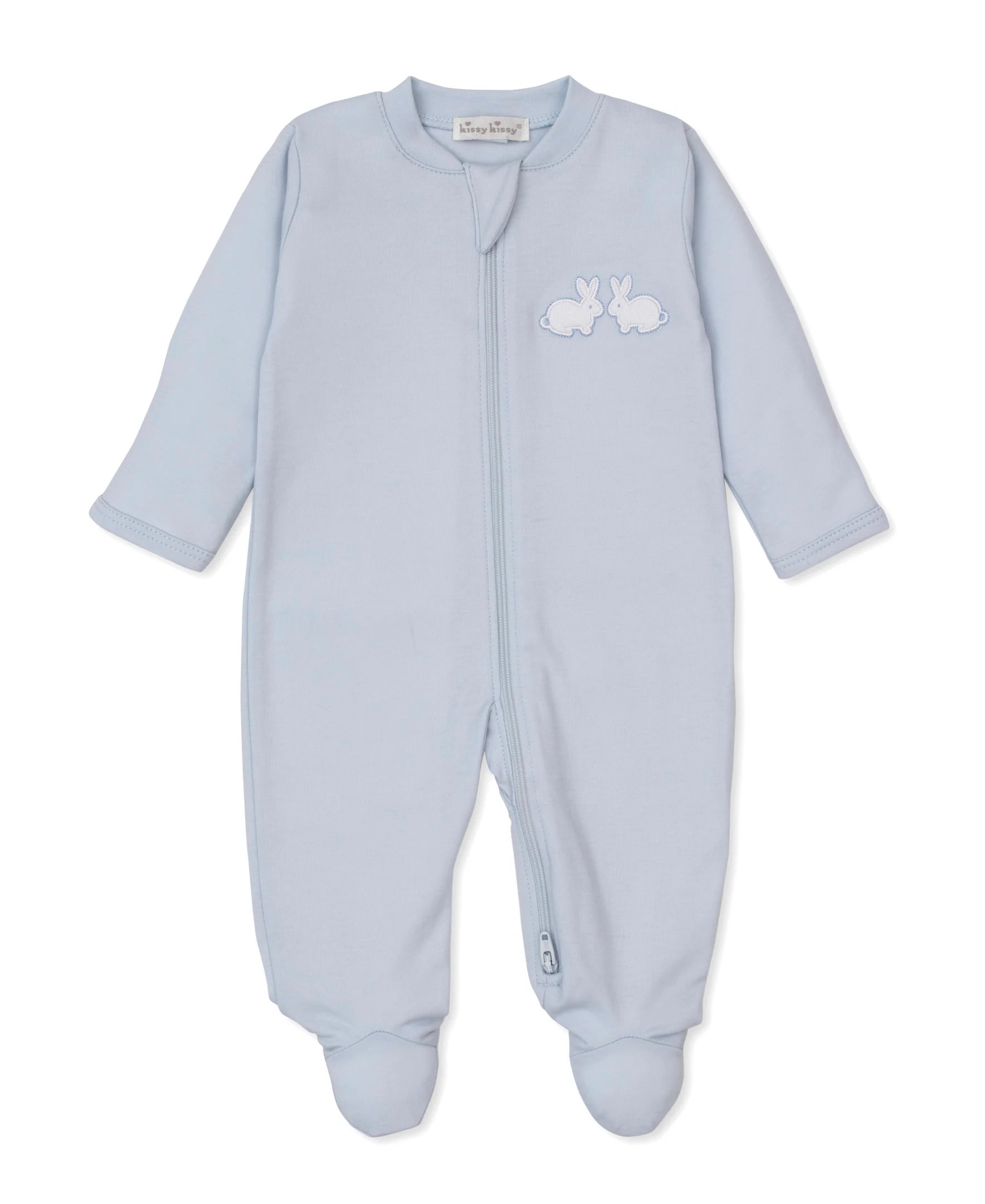 Pique Twin Bunnies Blue Zip Footie - Image 2