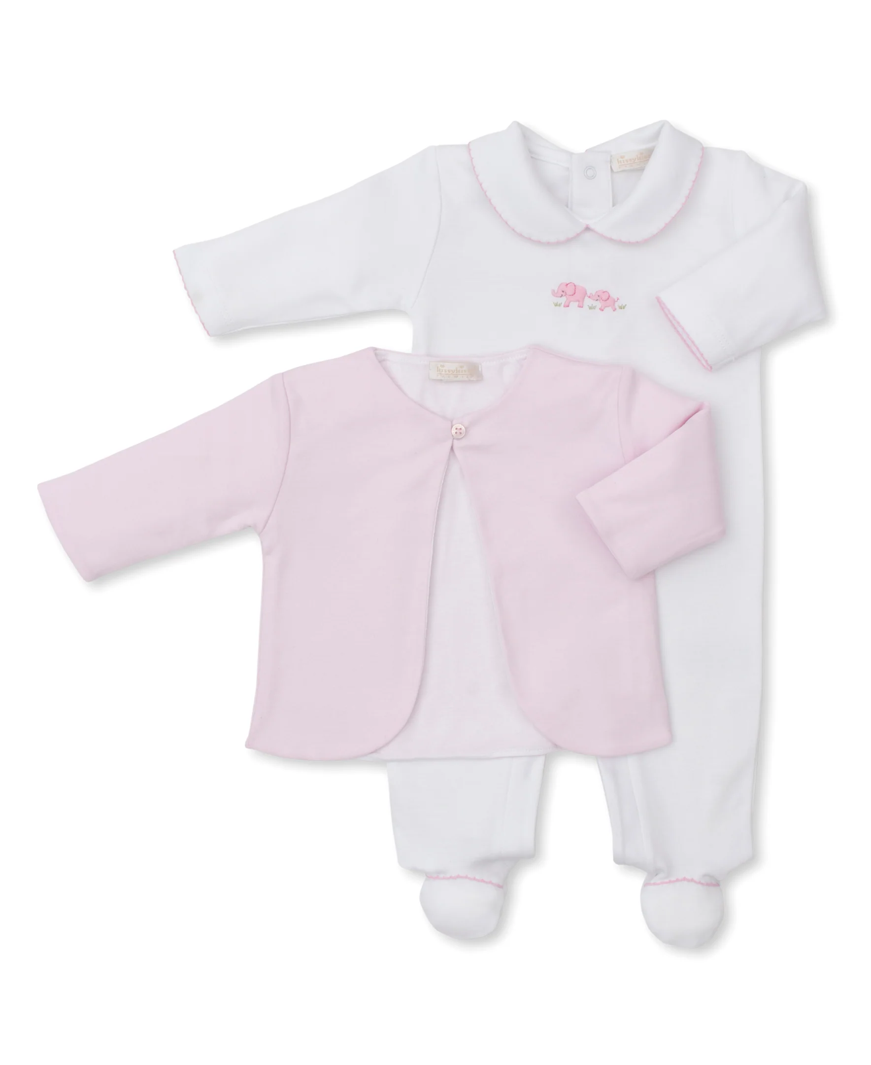 Premier Elephant Esprit Pink Hand Emb. Footie & Jacket Set - Image 2