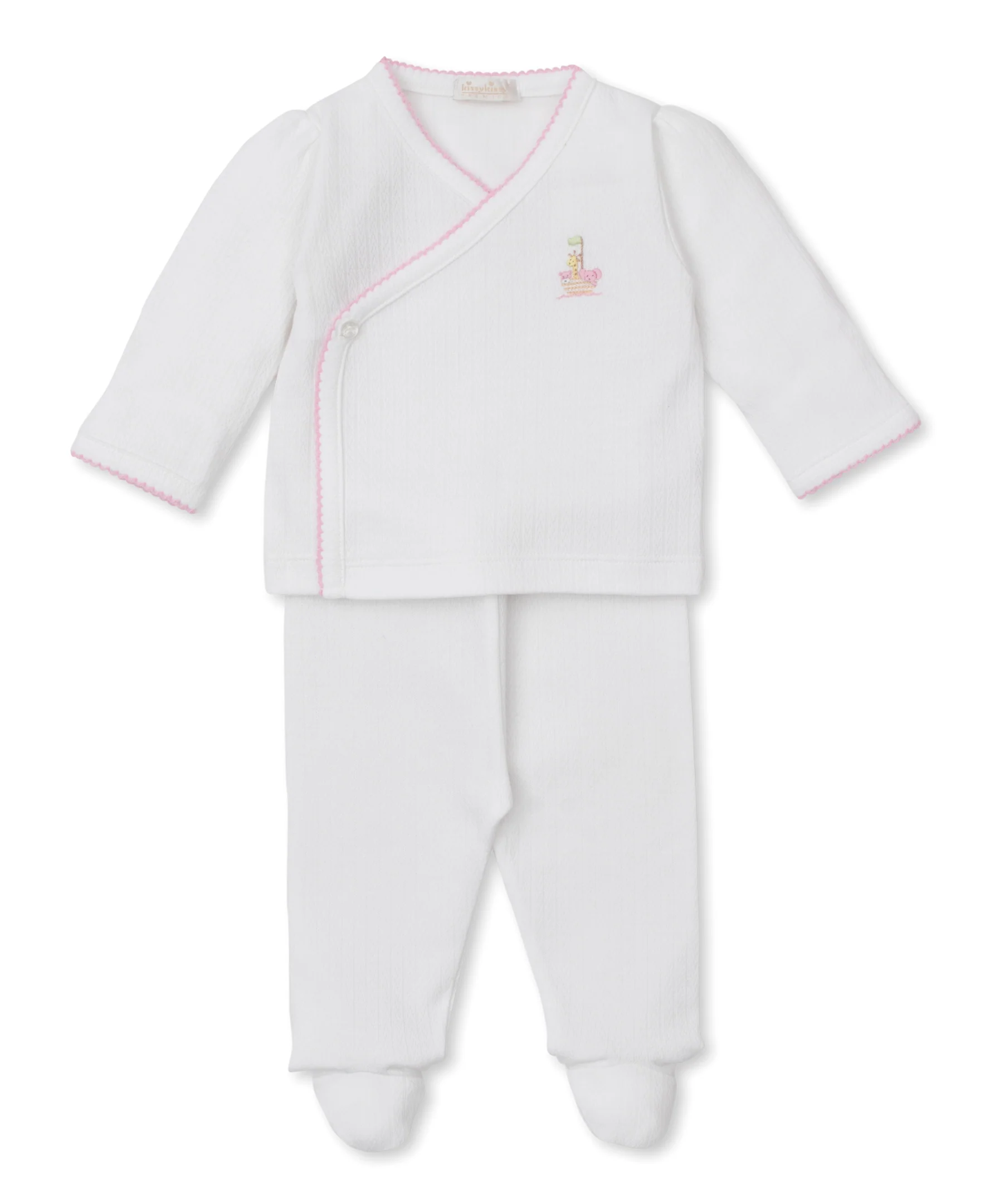 Premier Noah's Ark White/Pink Hand Emb. Cross Tee & Pant Set