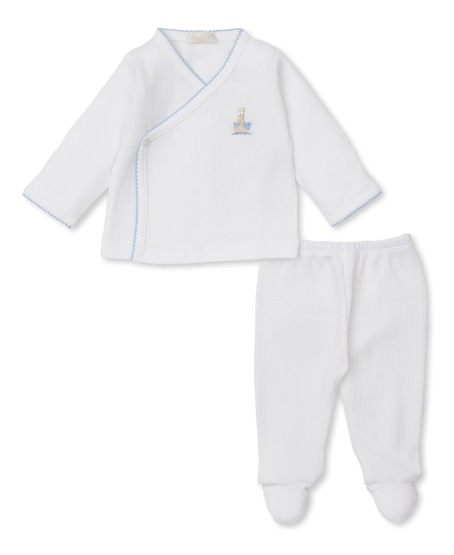 Premier Noah's Ark White/Blue Hand Emb. Cross Tee & Pant Set - Image 2