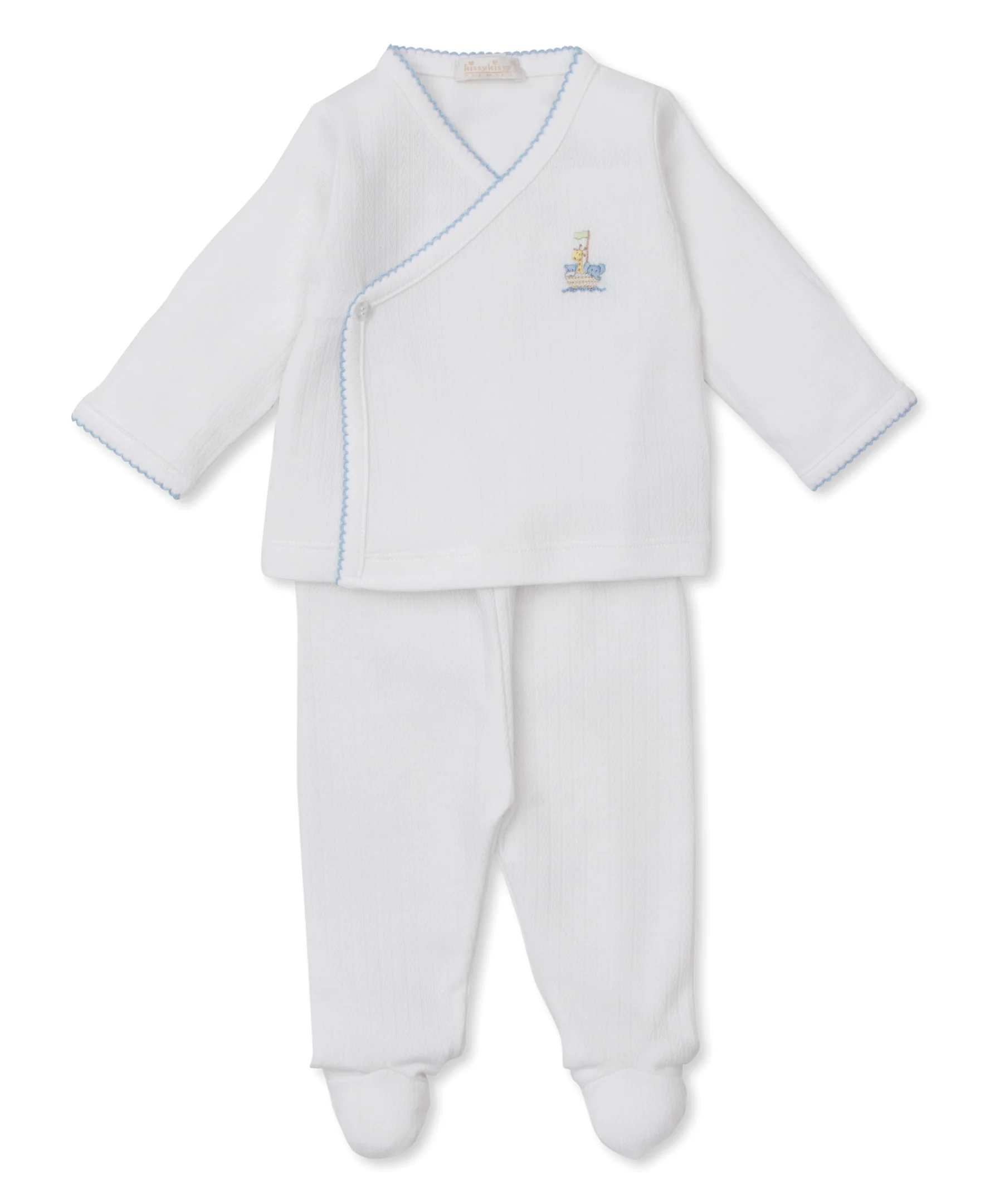 Premier Noah's Ark White/Blue Hand Emb. Cross Tee & Pant Set - Image 4