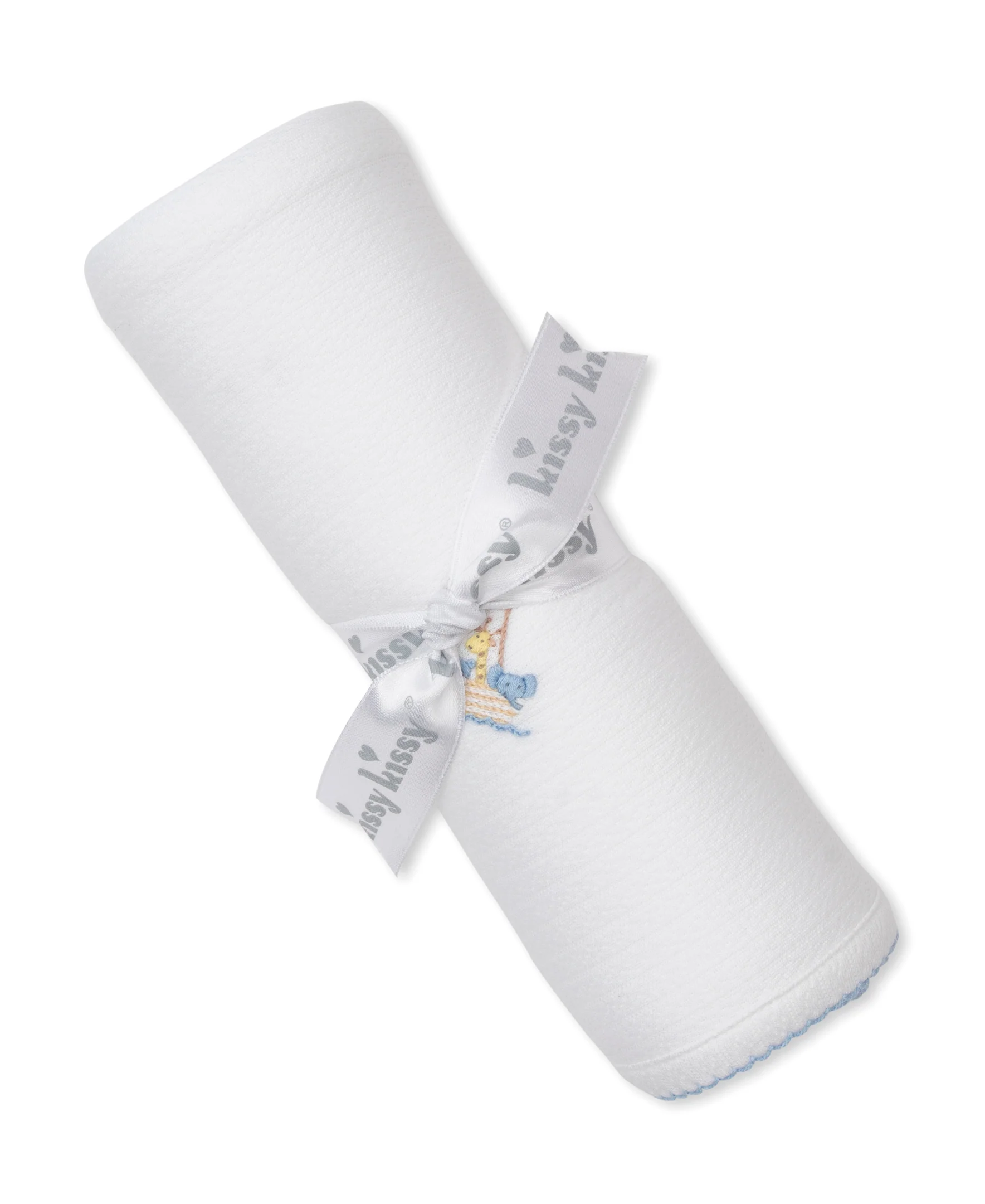 Premier Noah's Ark White/Blue Hand Emb. Blanket - Image 2