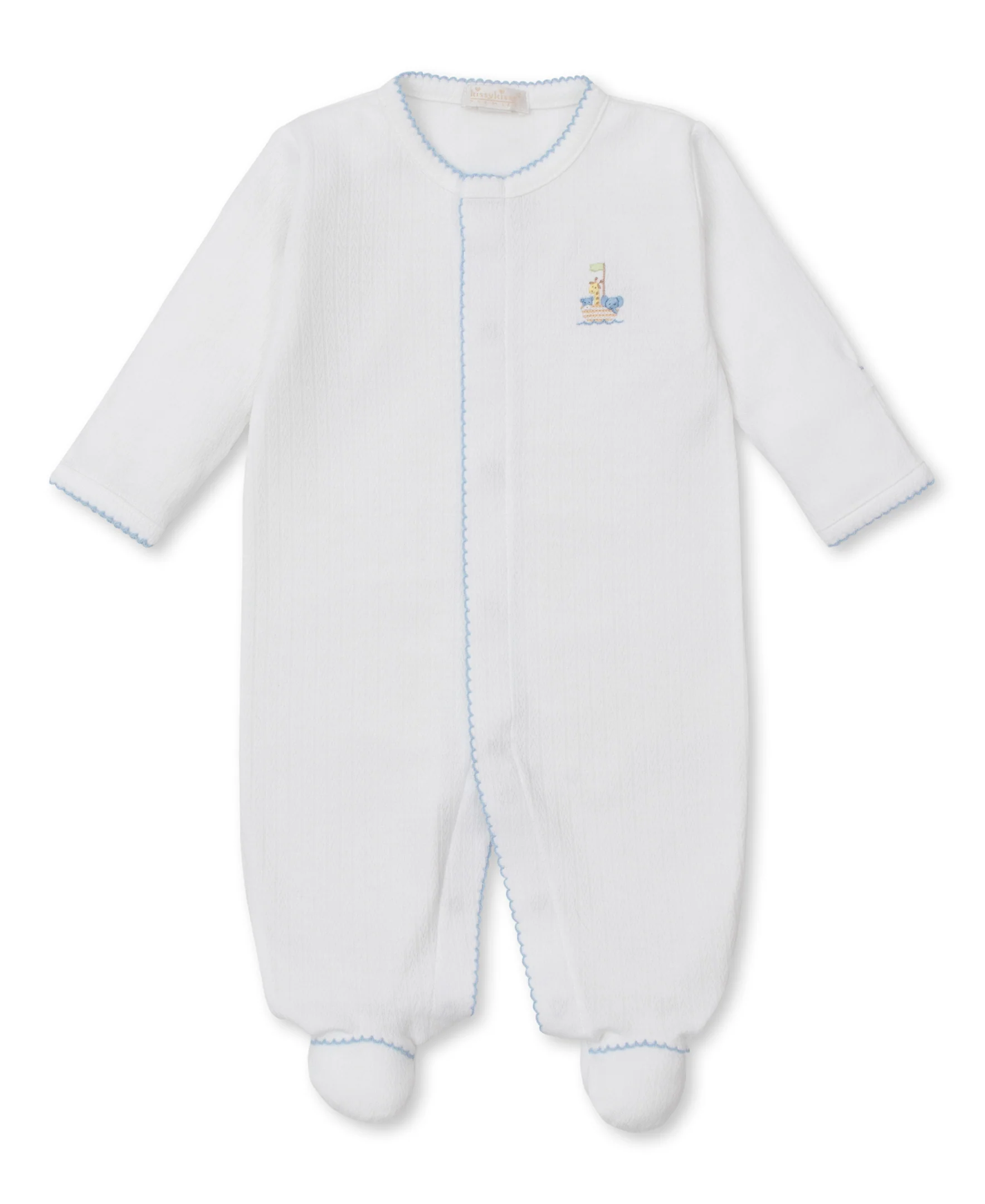 Premier Noah's Ark White/Blue Hand Emb. Footie