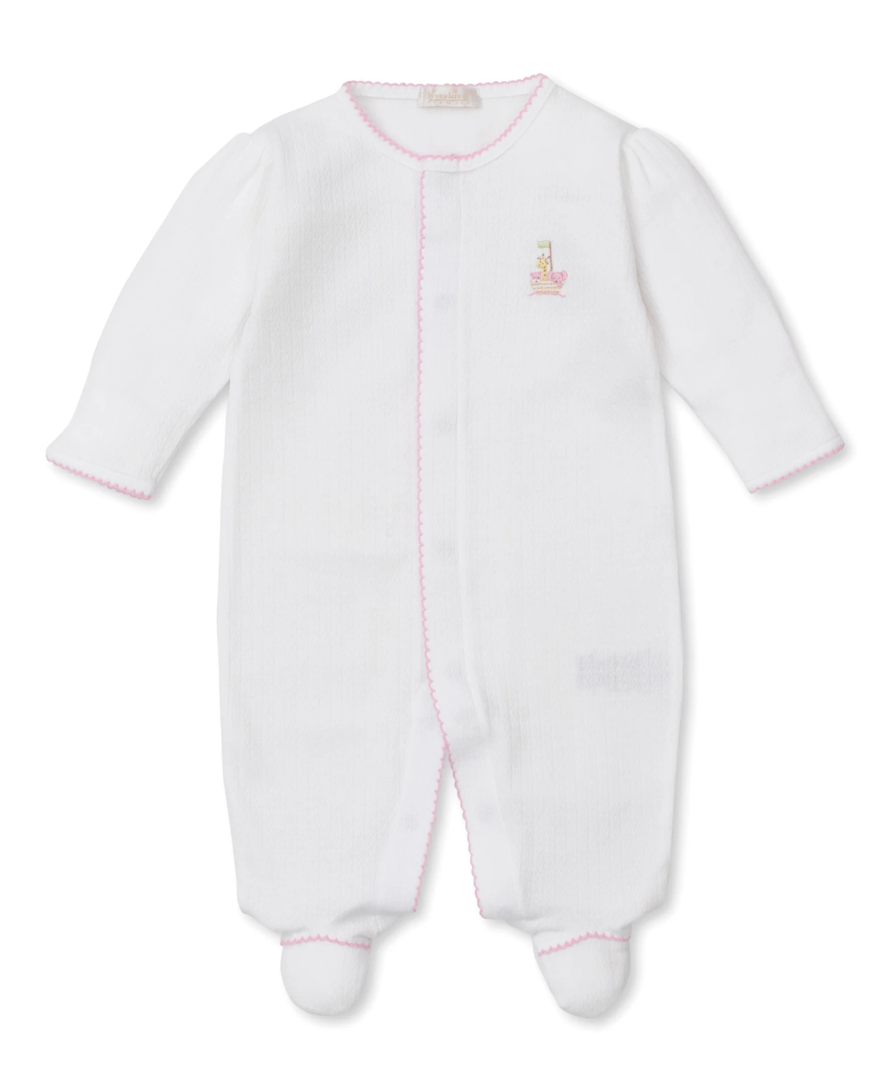 Premier Noah's Ark White/Pink Hand Emb. Footie - Image 3