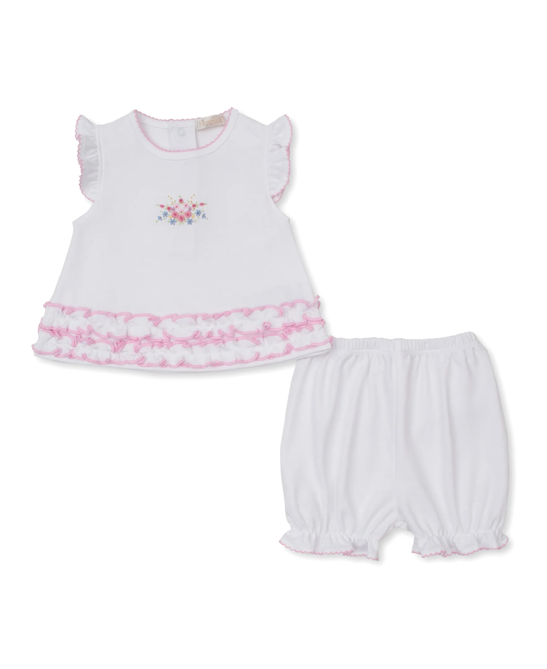 Premier Pastel Gardens White/Pink Hand Emb. Sunsuit Set - Image 2