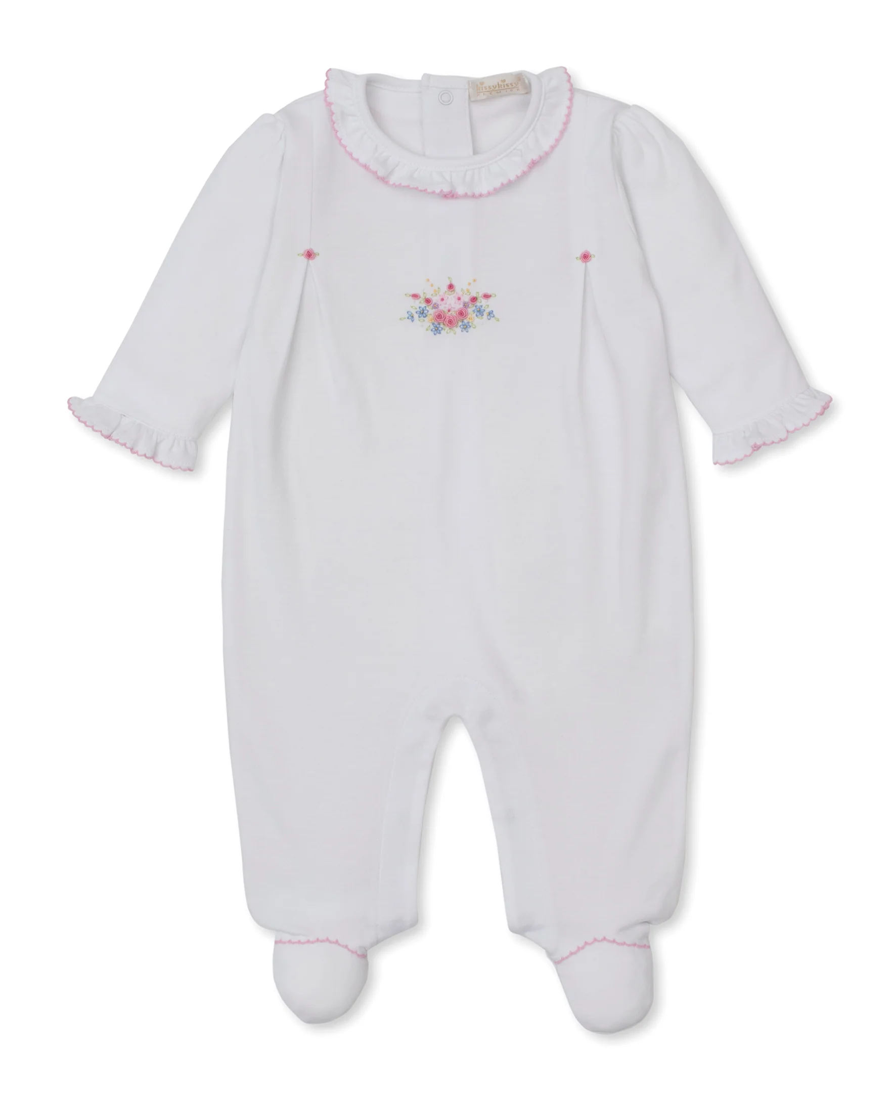 Premier Pastel Gardens White/Pink Hand Emb. Footie - Image 2