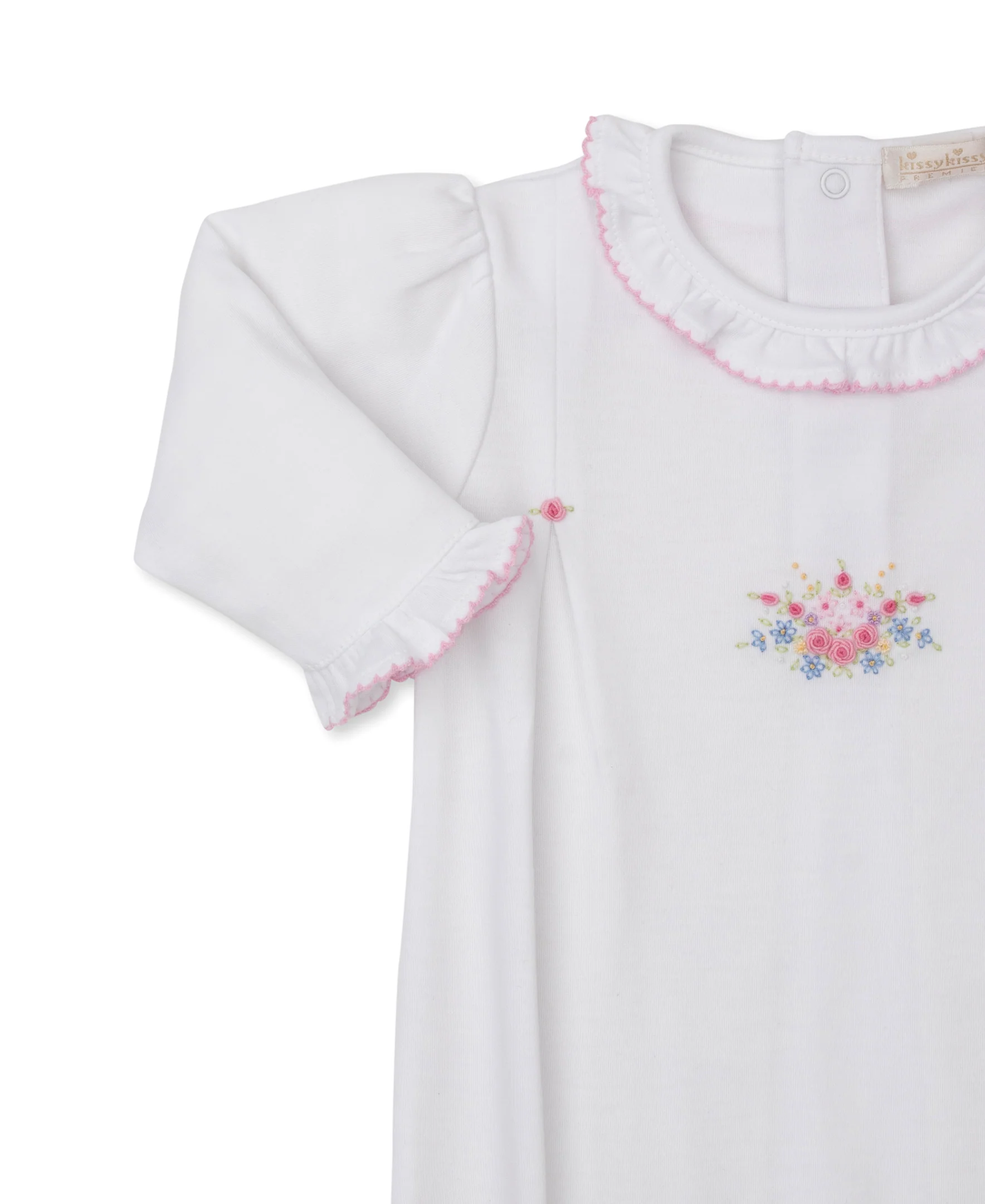 Premier Pastel Gardens White/Pink Hand Emb. Footie - Image 3
