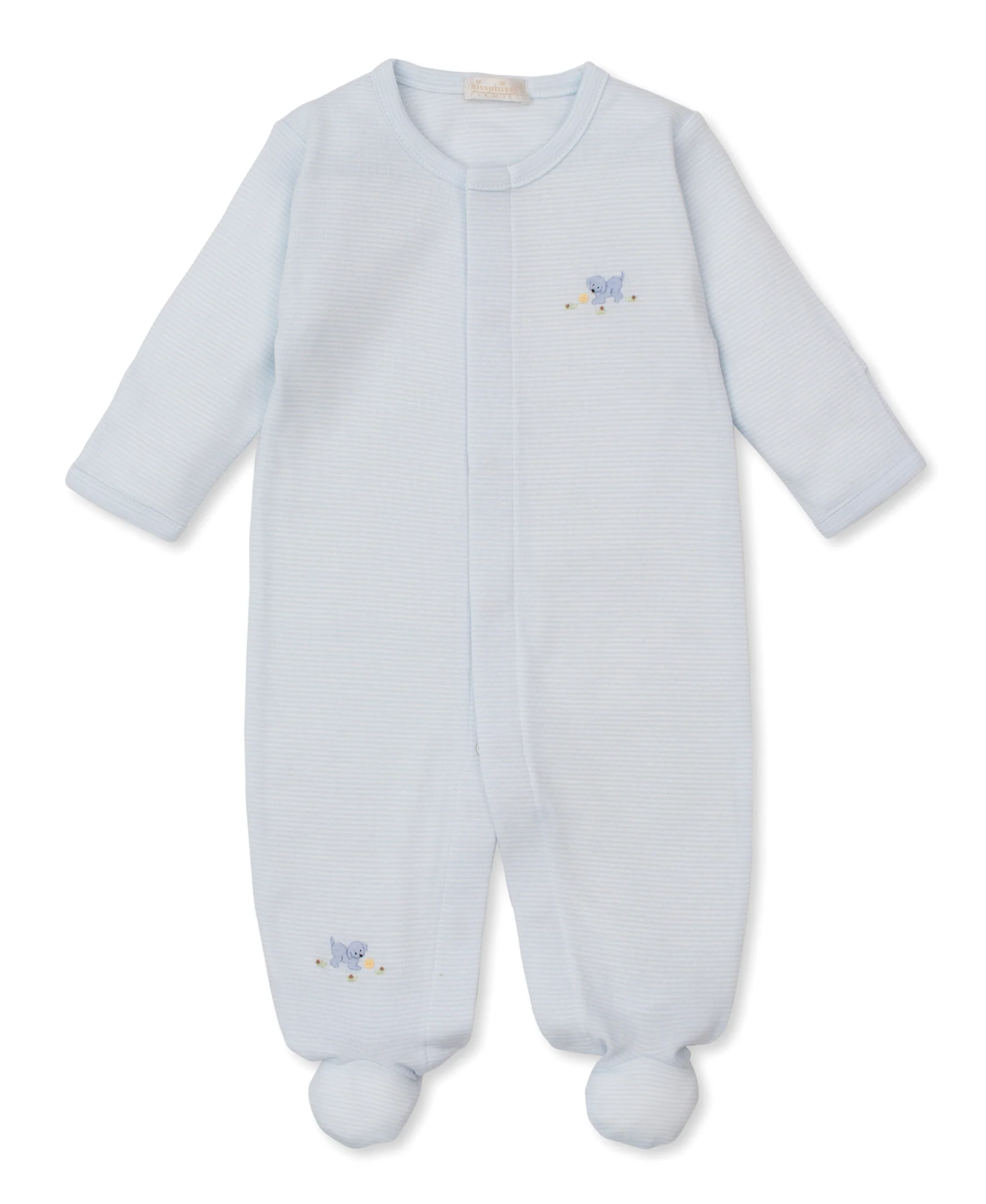 Premier Playful Pups Blue Hand Emb. Stripe Footie