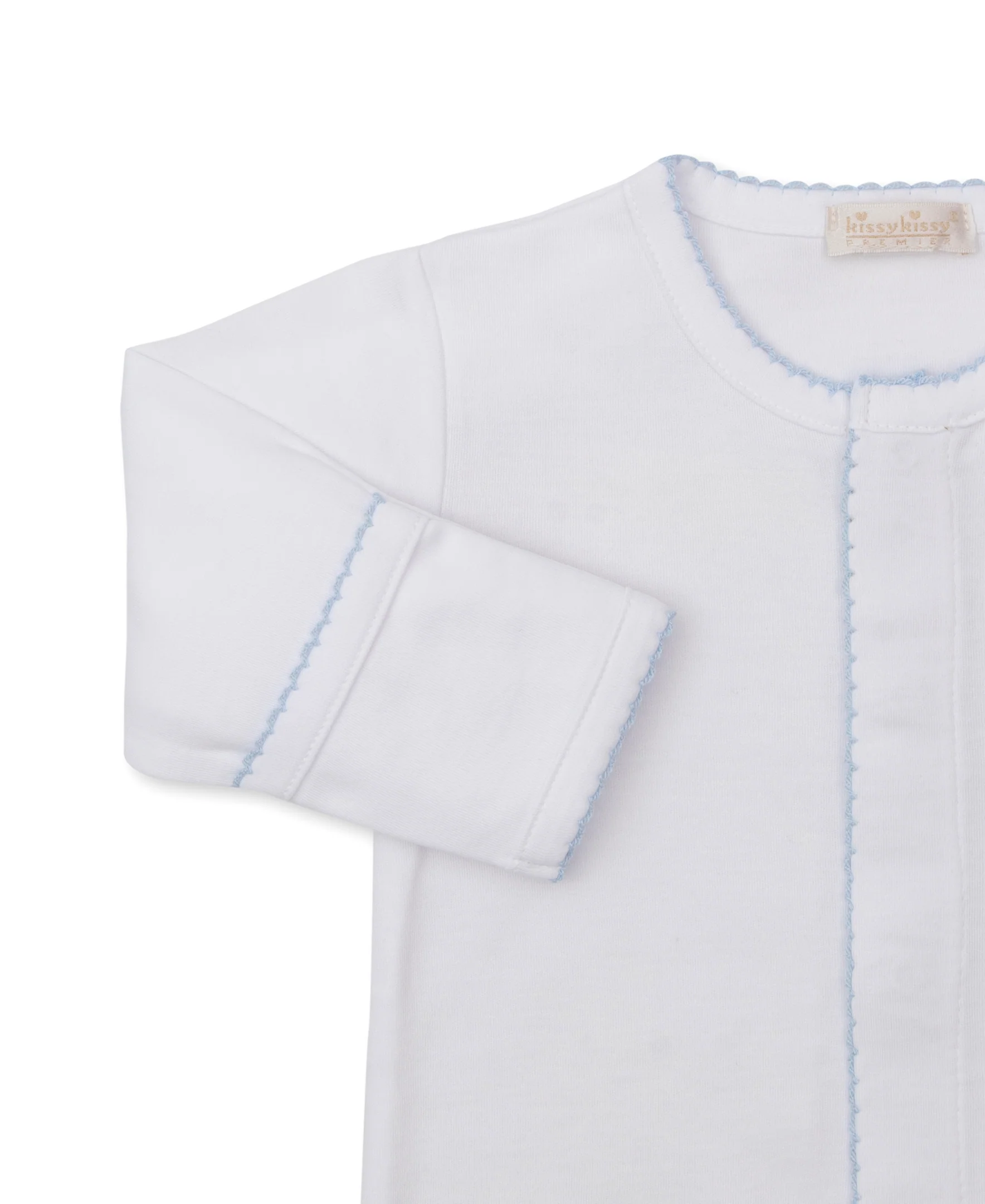 Premier Springtime Bunny Fun White/Blue Hand Emb. Footie - Image 3