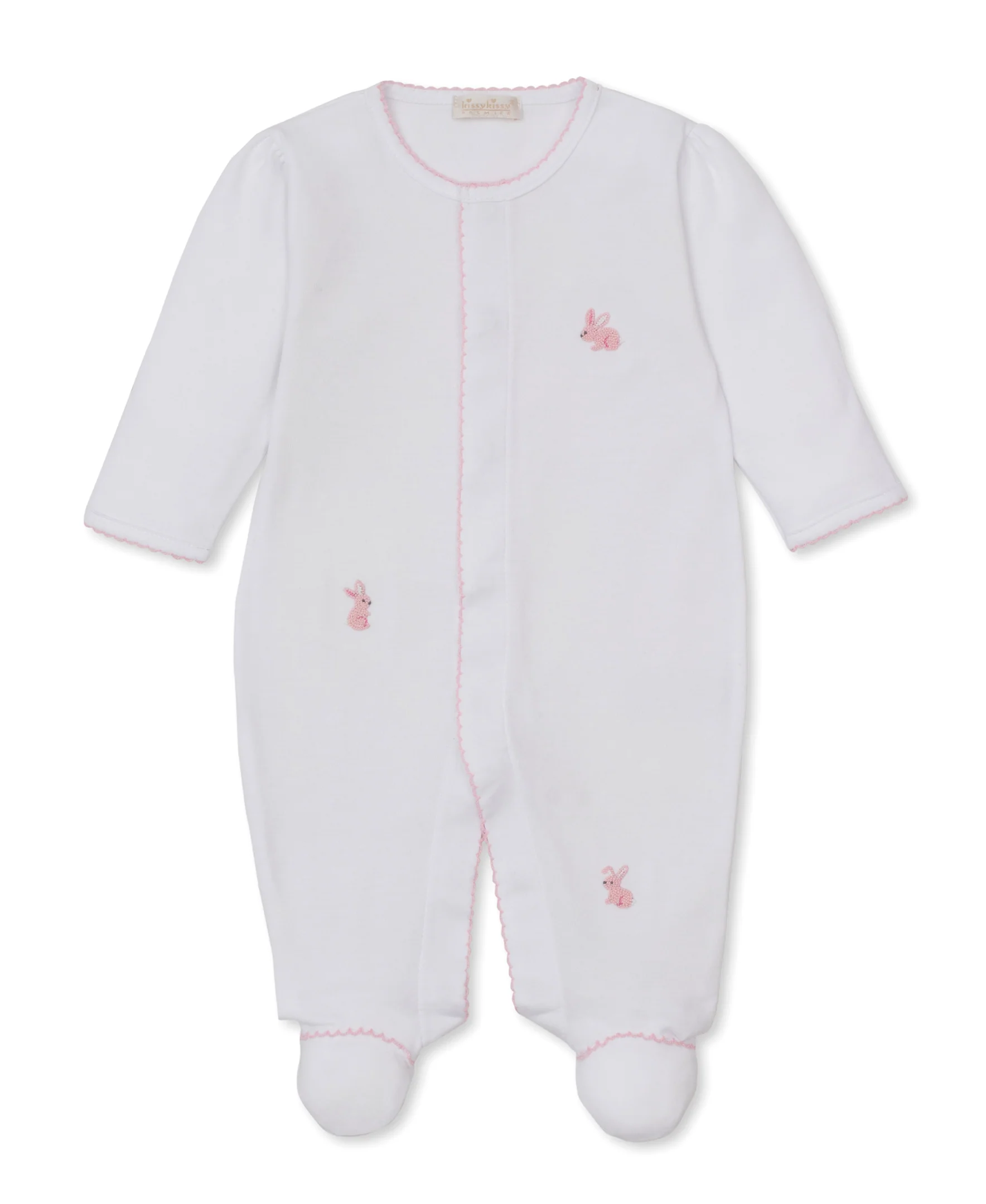 Premier Springtime Bunny Fun White/Pink Hand Emb. Footie