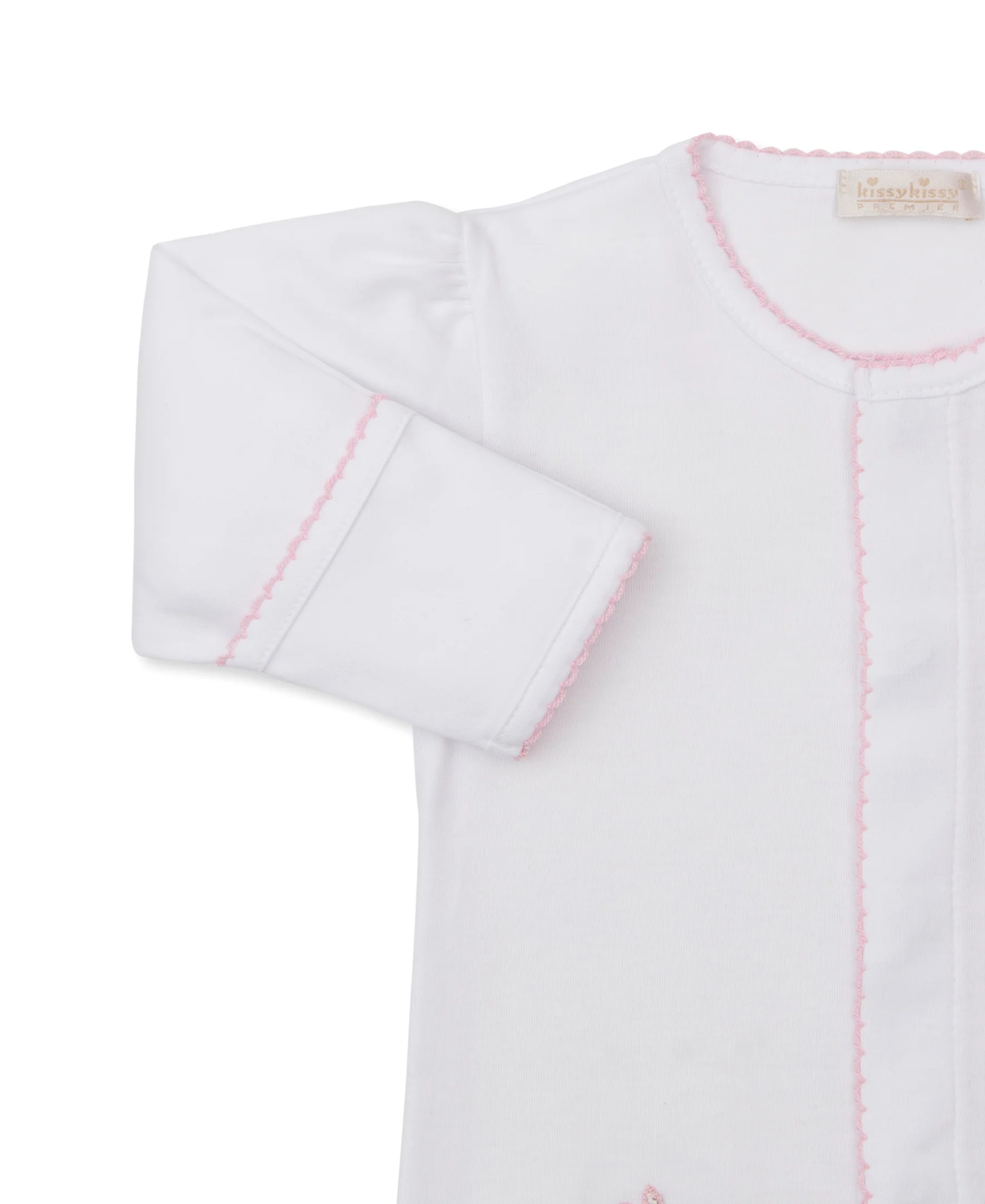 Premier Springtime Bunny Fun White/Pink Hand Emb. Footie - Image 2